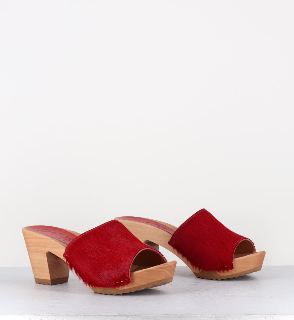 Mules-sabots à talon poulain rouge -  455-PLS COURT ROUGE