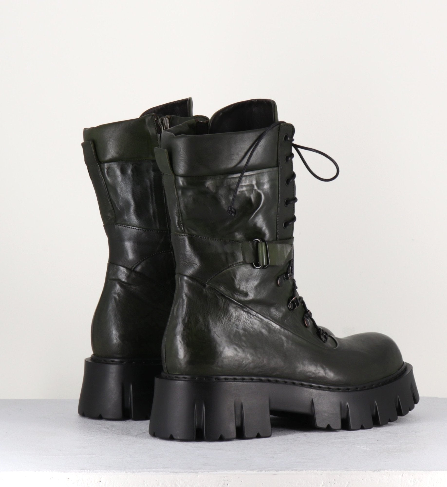 Rangers en cuir kaki souple - KFRE11652 KAKI