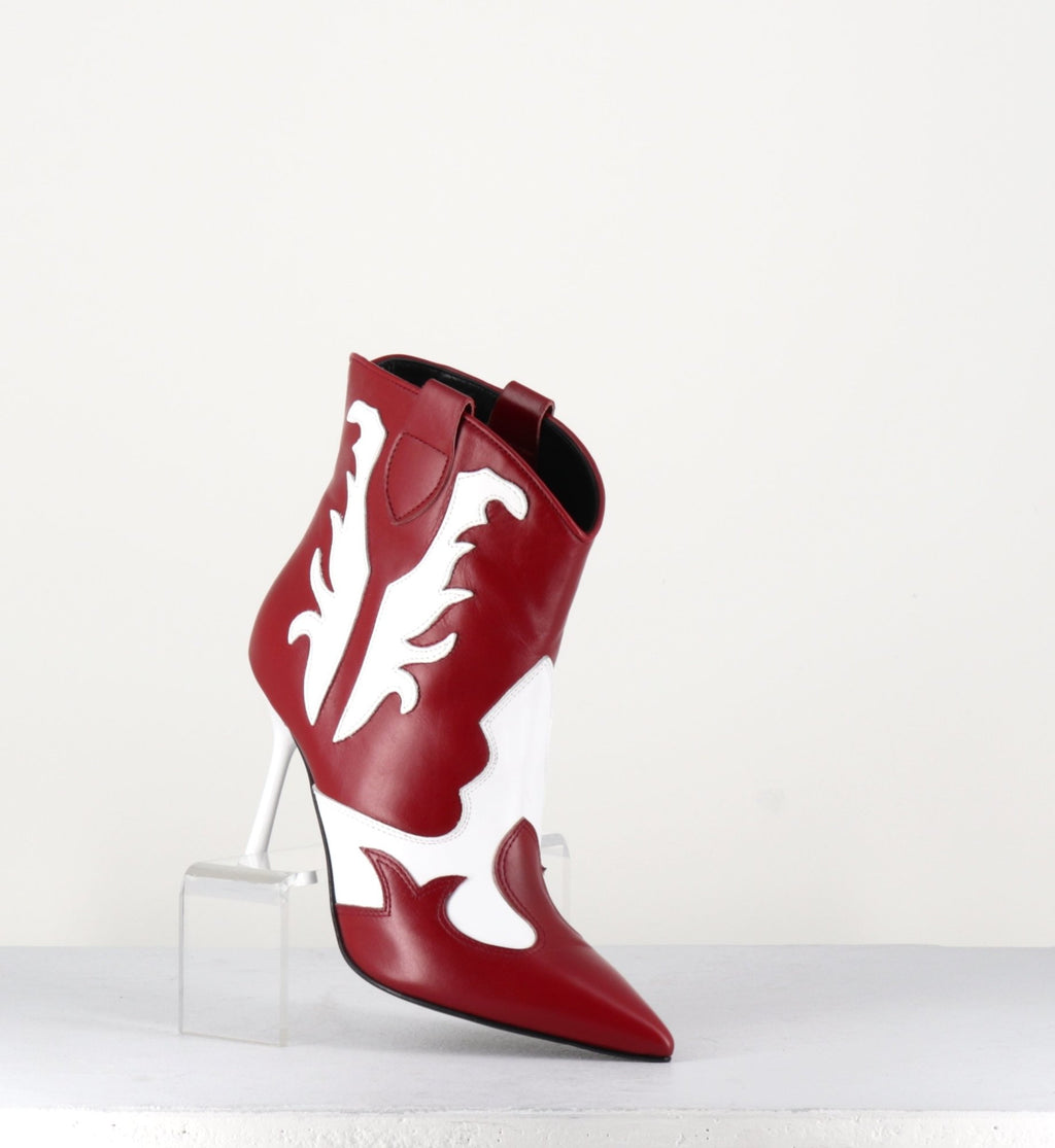 Bottines pointues à talon hauts en cuir rouge et blanc Garrice collection - BR303R