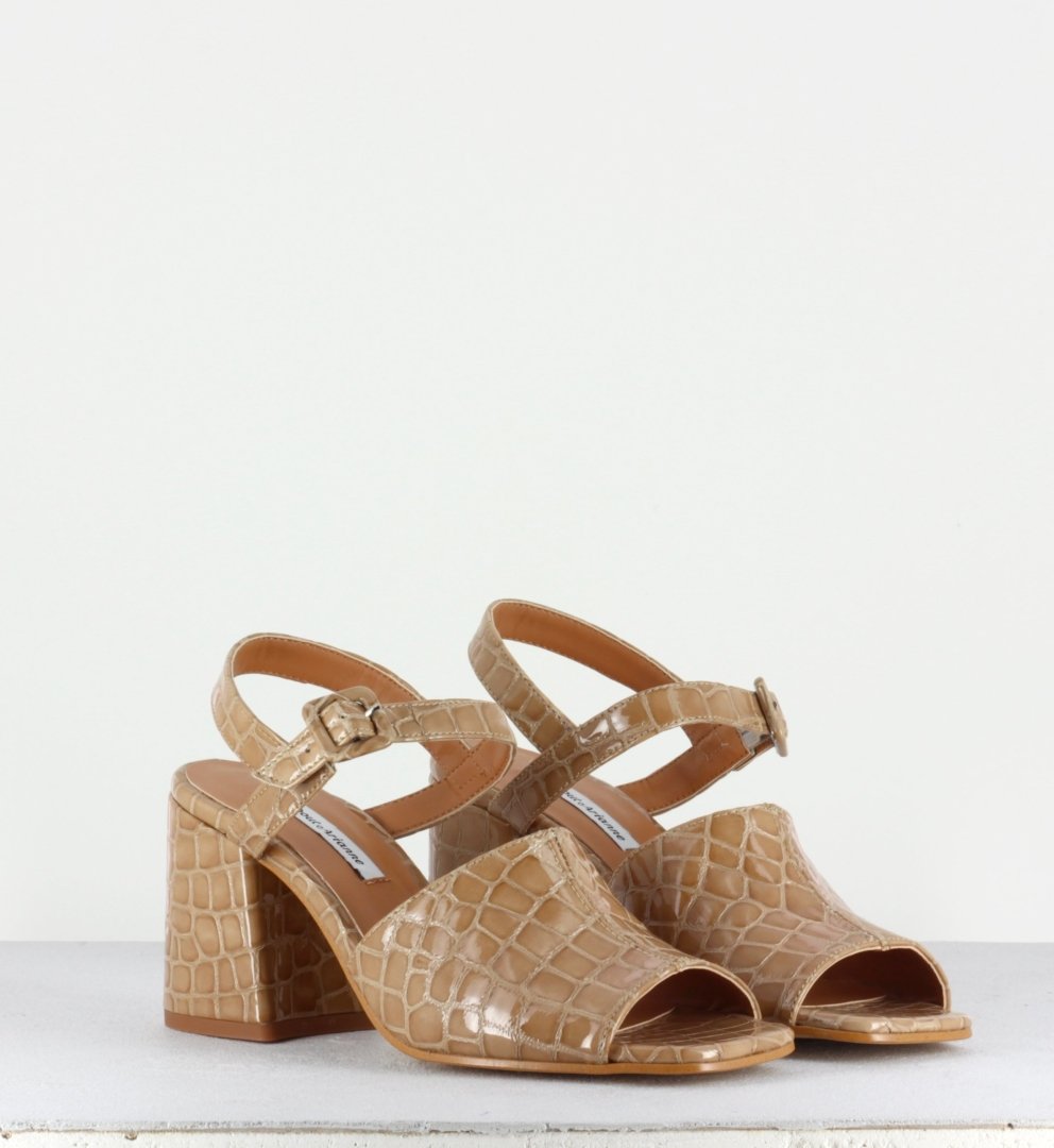 Sandales en cuir effet croco taupe - Rita Liso