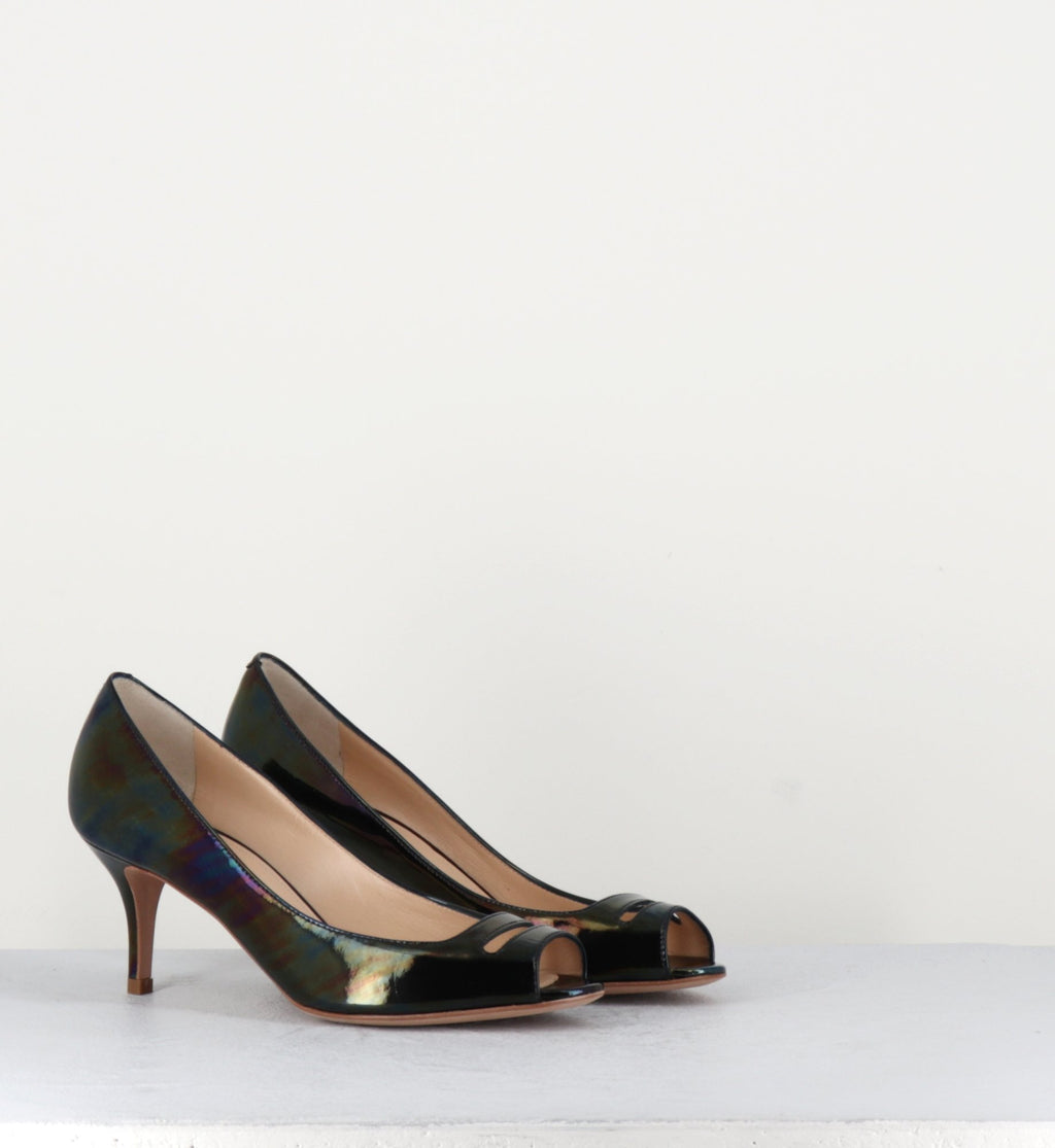 Escarpins petits talons en cuir vernis noir - Pellico