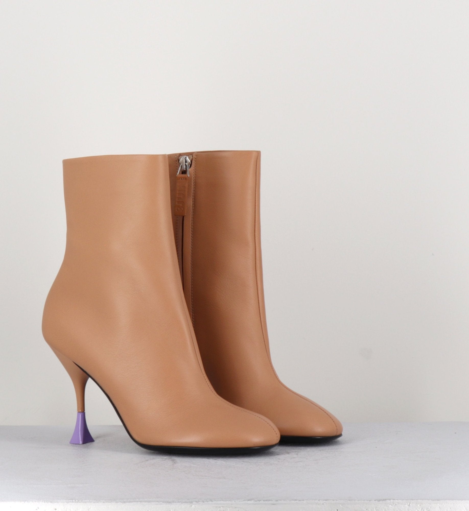 Boots en cuir crème à talon fin - LIDIA 095 BISQUIT