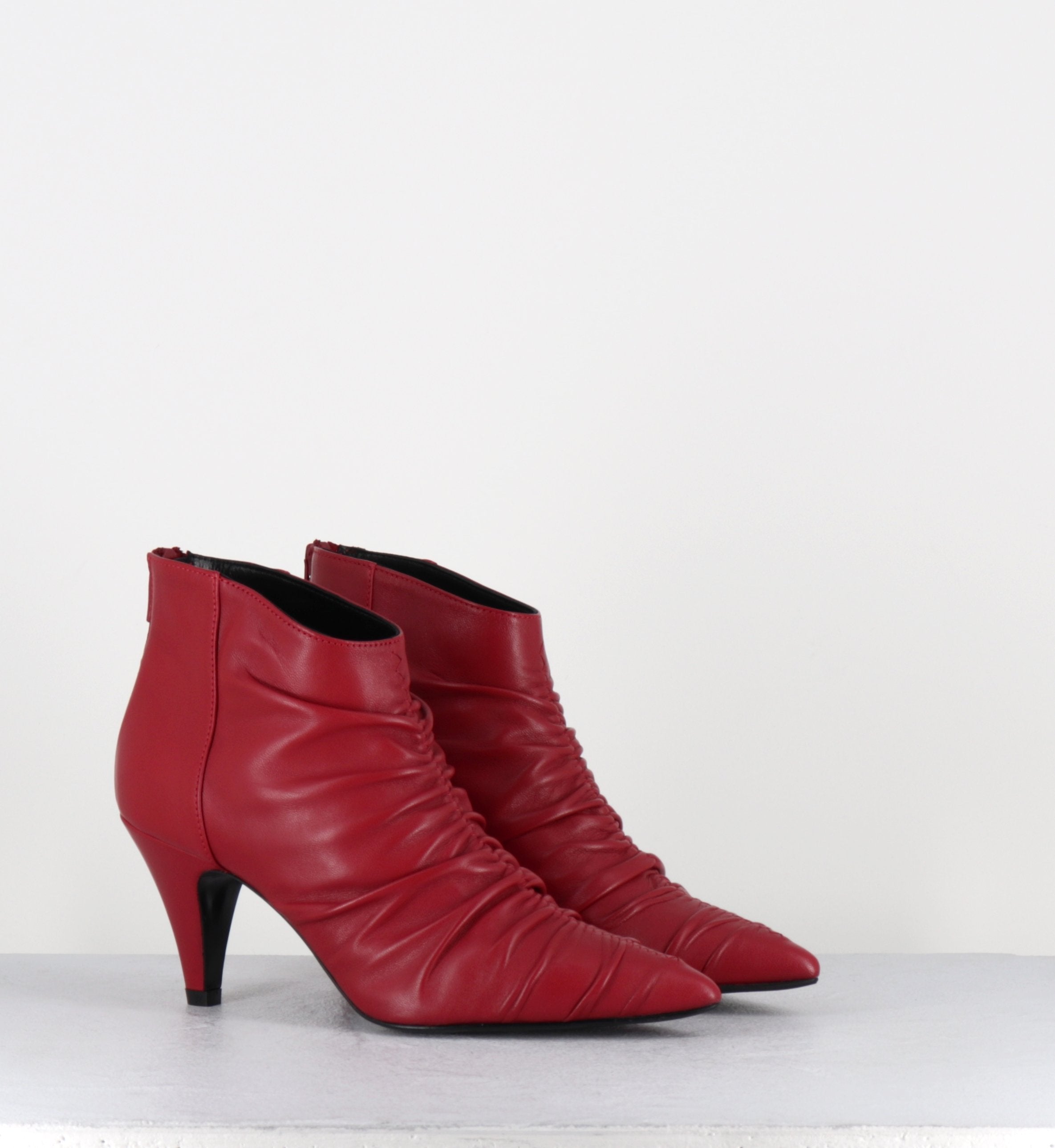 Bottines à talon en cuir rouge EF616R- Garrice Collection