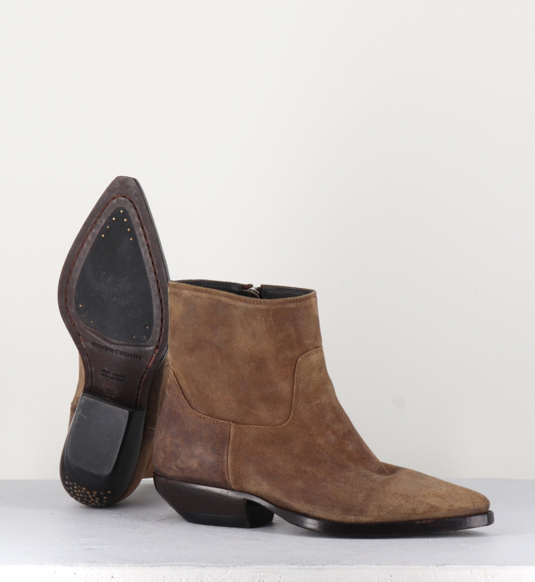 Bottines western en veau velour lavé camel Officine Creative - ASTREE001