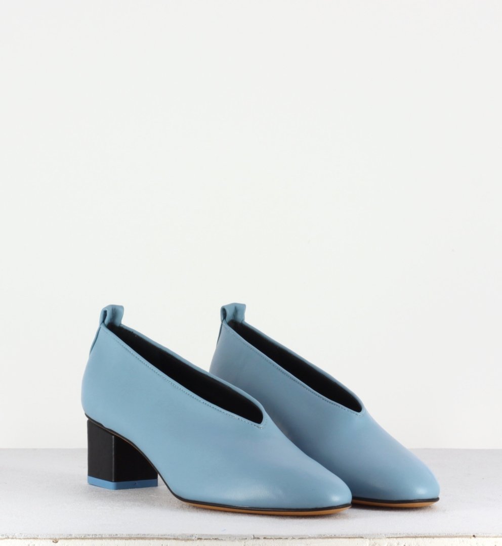 Escarpins en cuir bleu à petit talon - Mildred Classic cielo