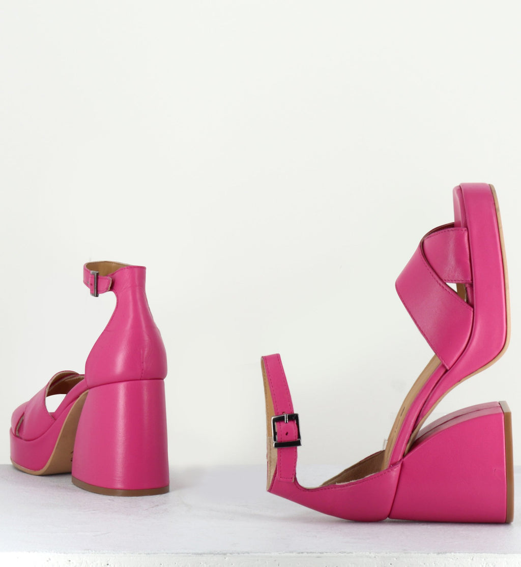 Sandales à plateformes en cuir rose - CLAUDIA FUXIA
