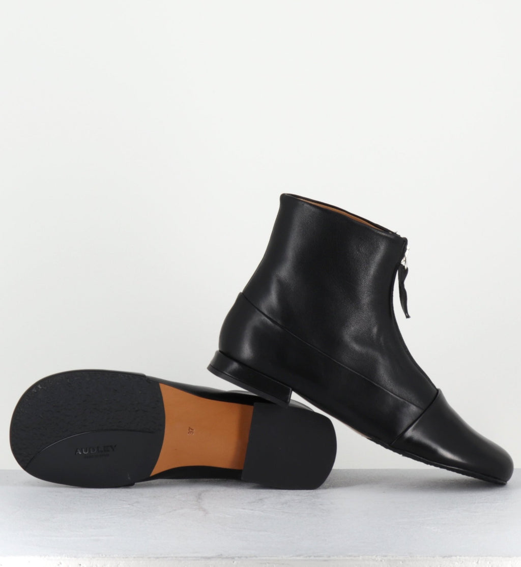 Boots plates en cuir souple noir à zip -  MARIA BLACK NAPPA