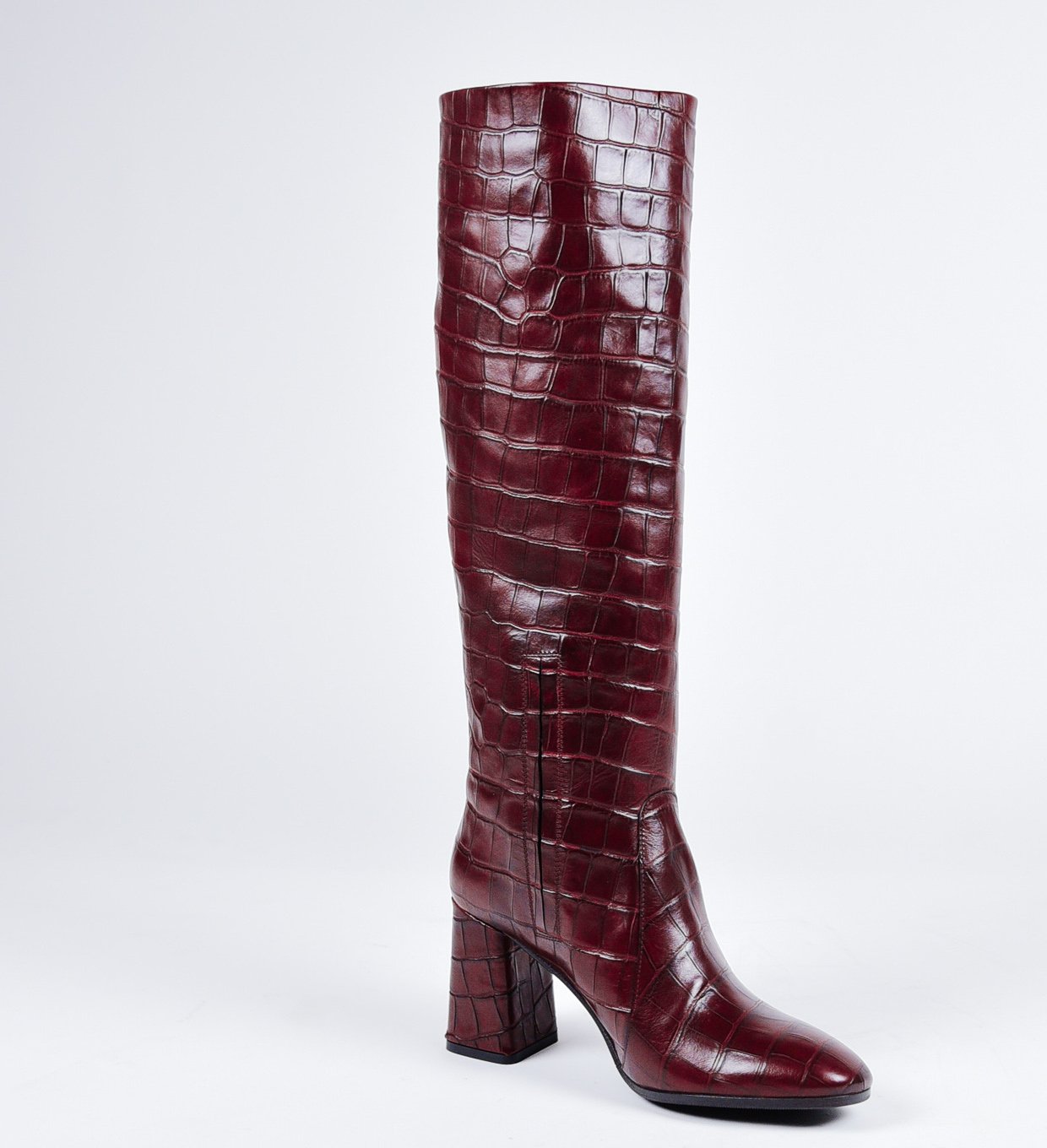 Bottes à talons en cuir croco bordeaux Garrice Collection - W205933