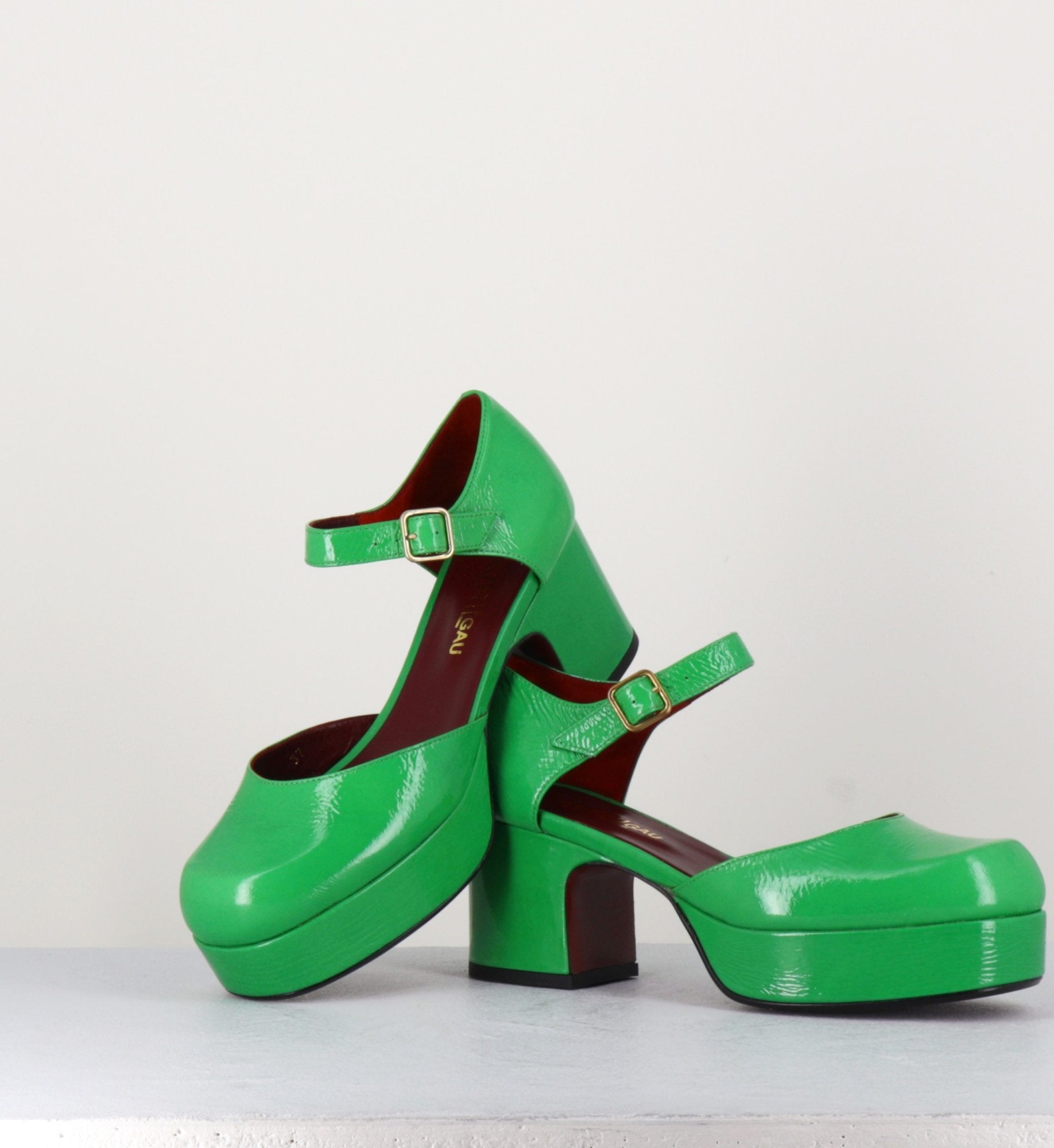 Babies 70s à plateforme en cuir vernis vert - MALAGA R79 MENTHE