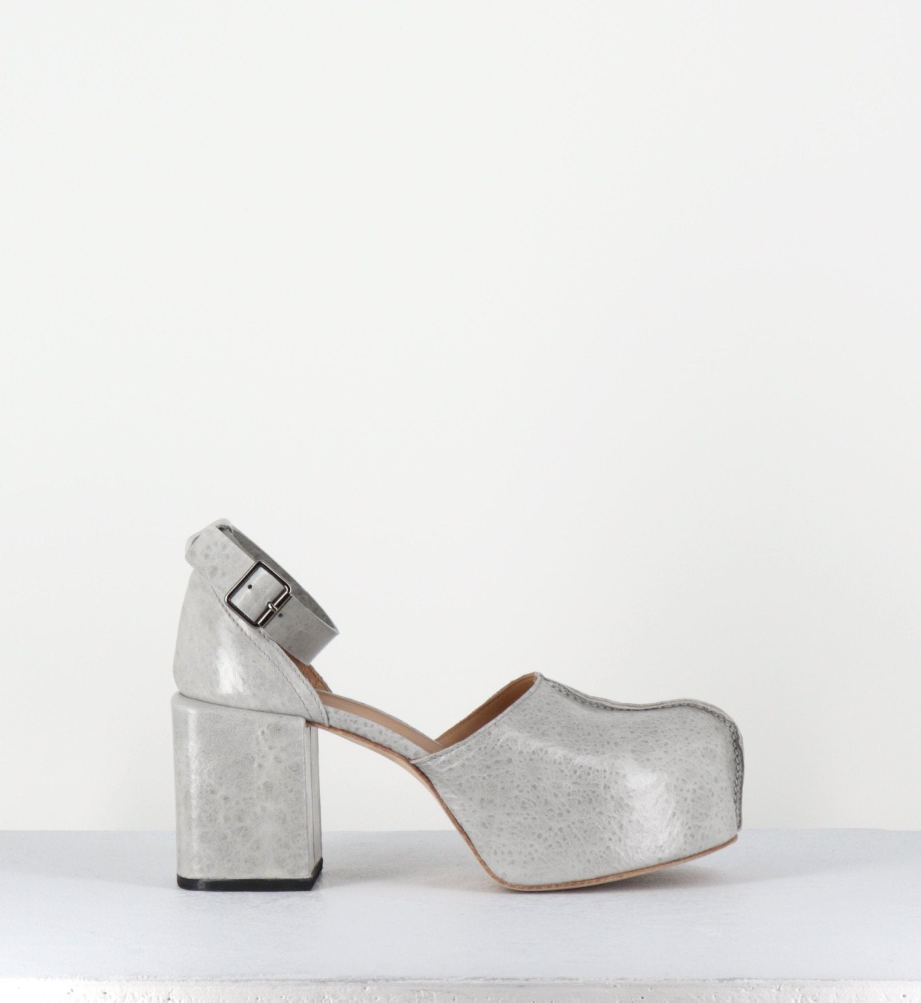 Babies à plateforme en cuir gaufré gris - 1GS445 NAPLAK LIGHT GREY