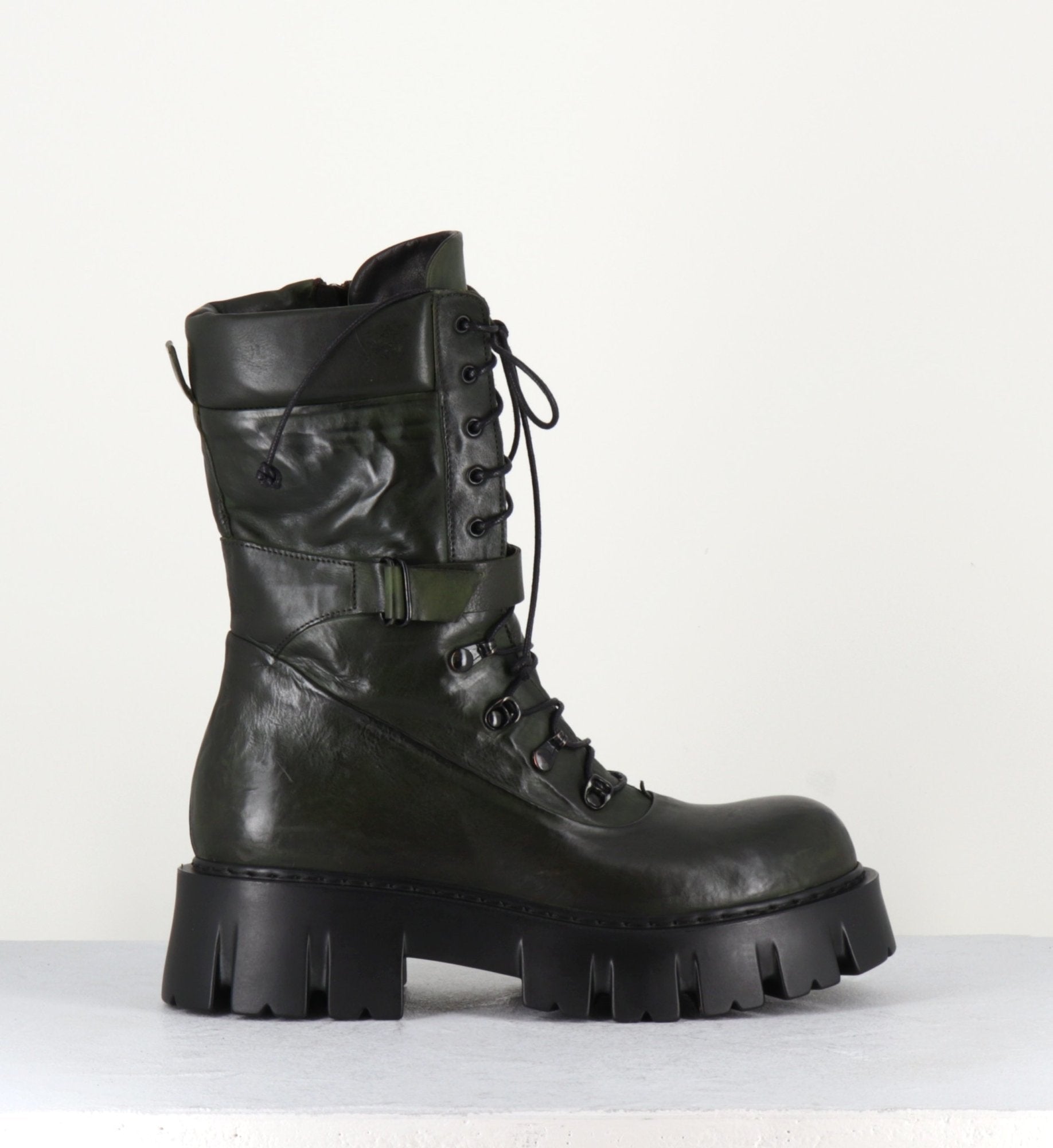 Rangers en cuir kaki souple - KFRE11652 KAKI