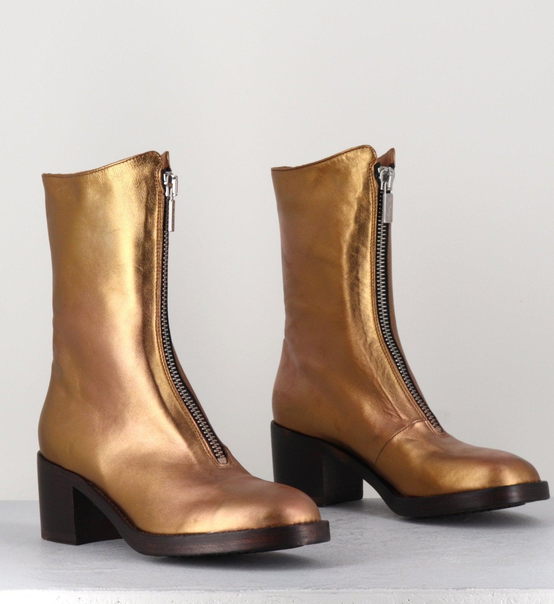 Boots en cuir métallisé doré à zip -888 NAPPA ORO