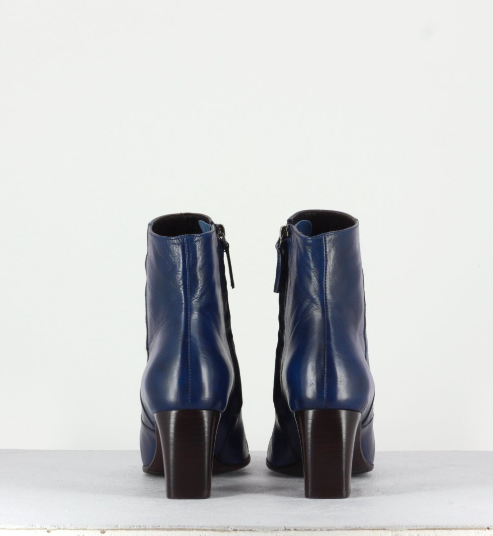 Bottines petit talons en cuir marine F568 - Garrice Lab