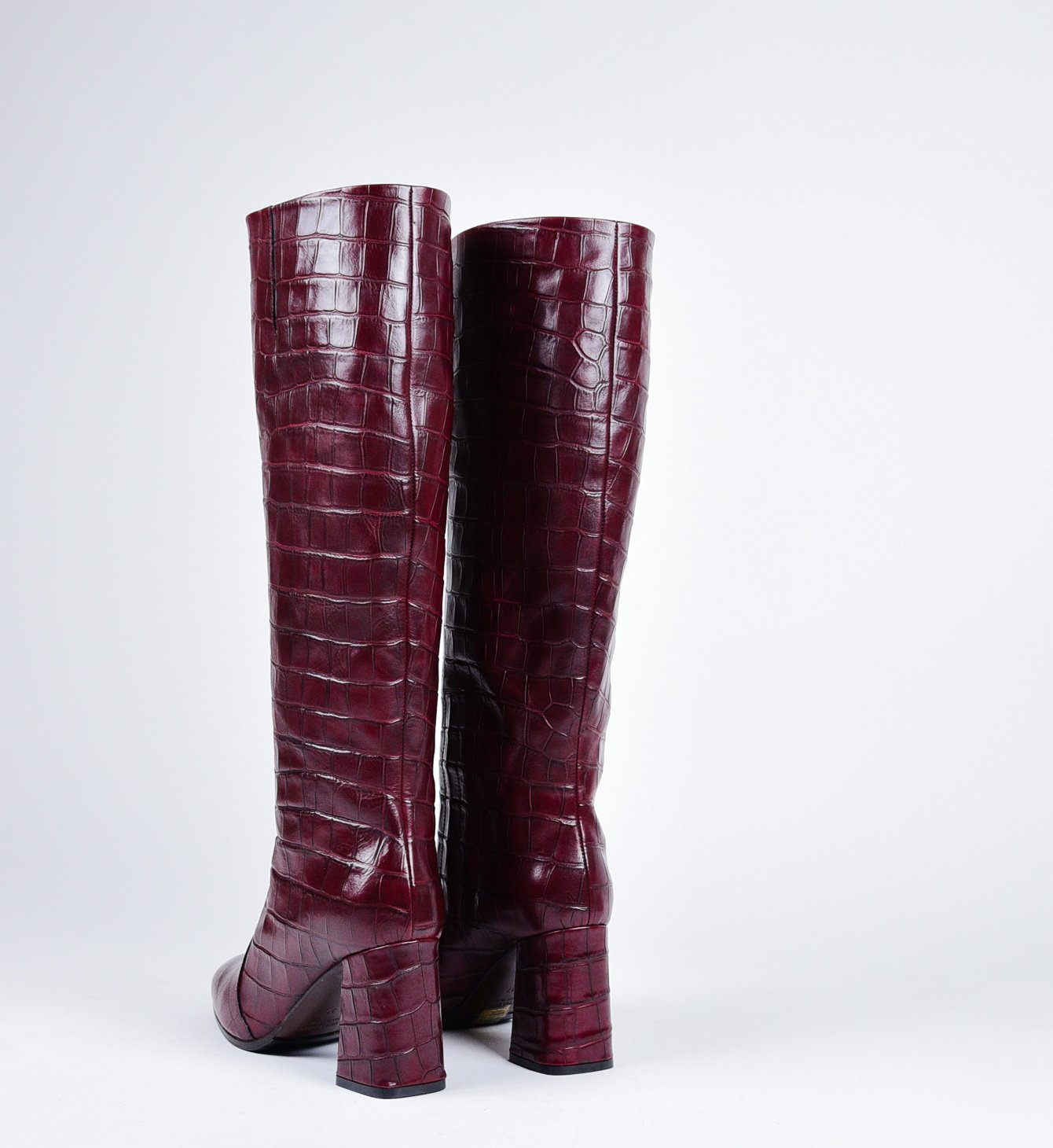 Bottes à talons en cuir croco bordeaux Garrice Collection - W205933