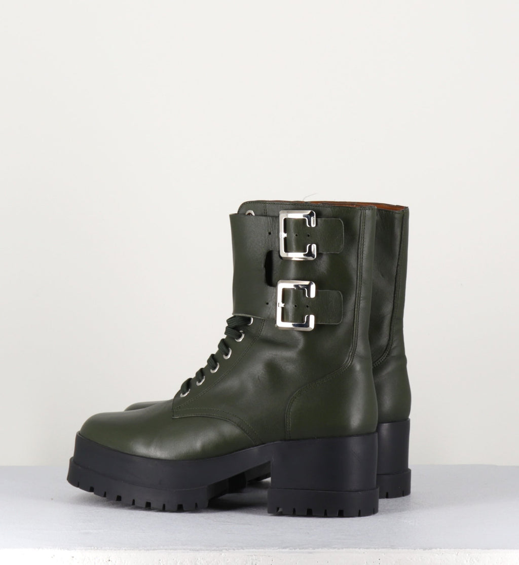 Bottines à lacets en cuir kaki Clergerie Paris - WILLY2