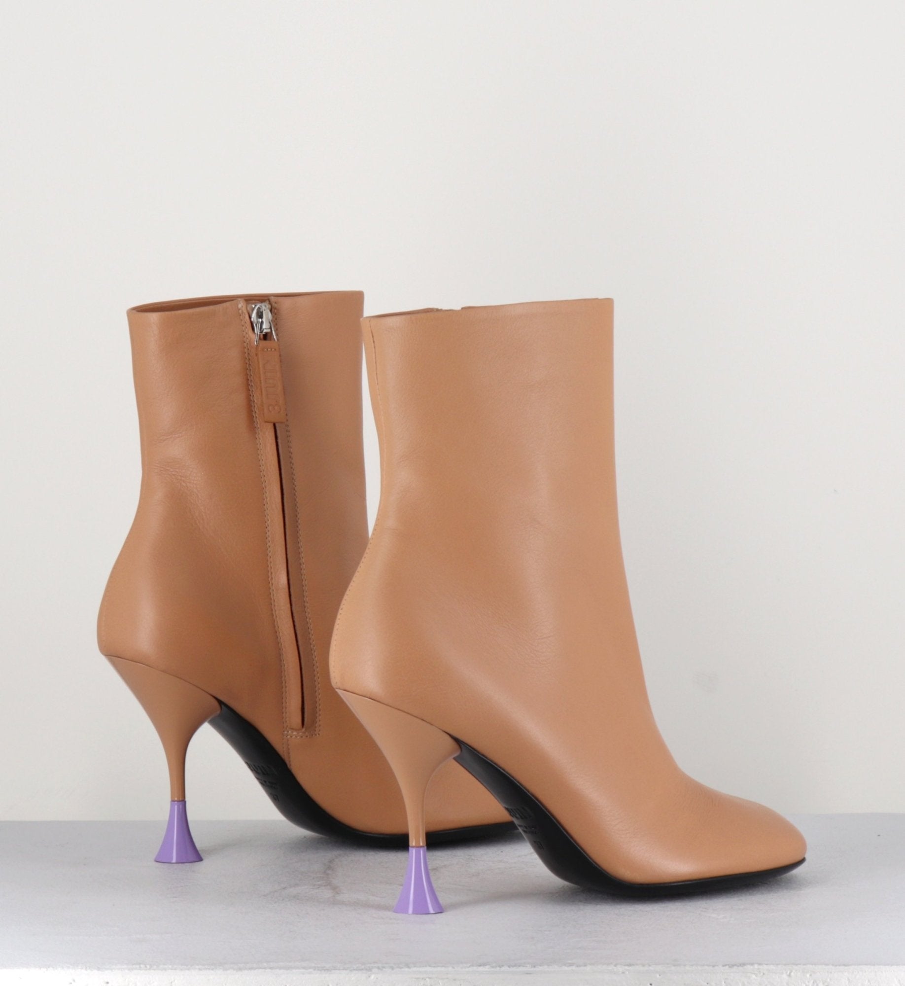 Boots en cuir crème à talon fin - LIDIA 095 BISQUIT