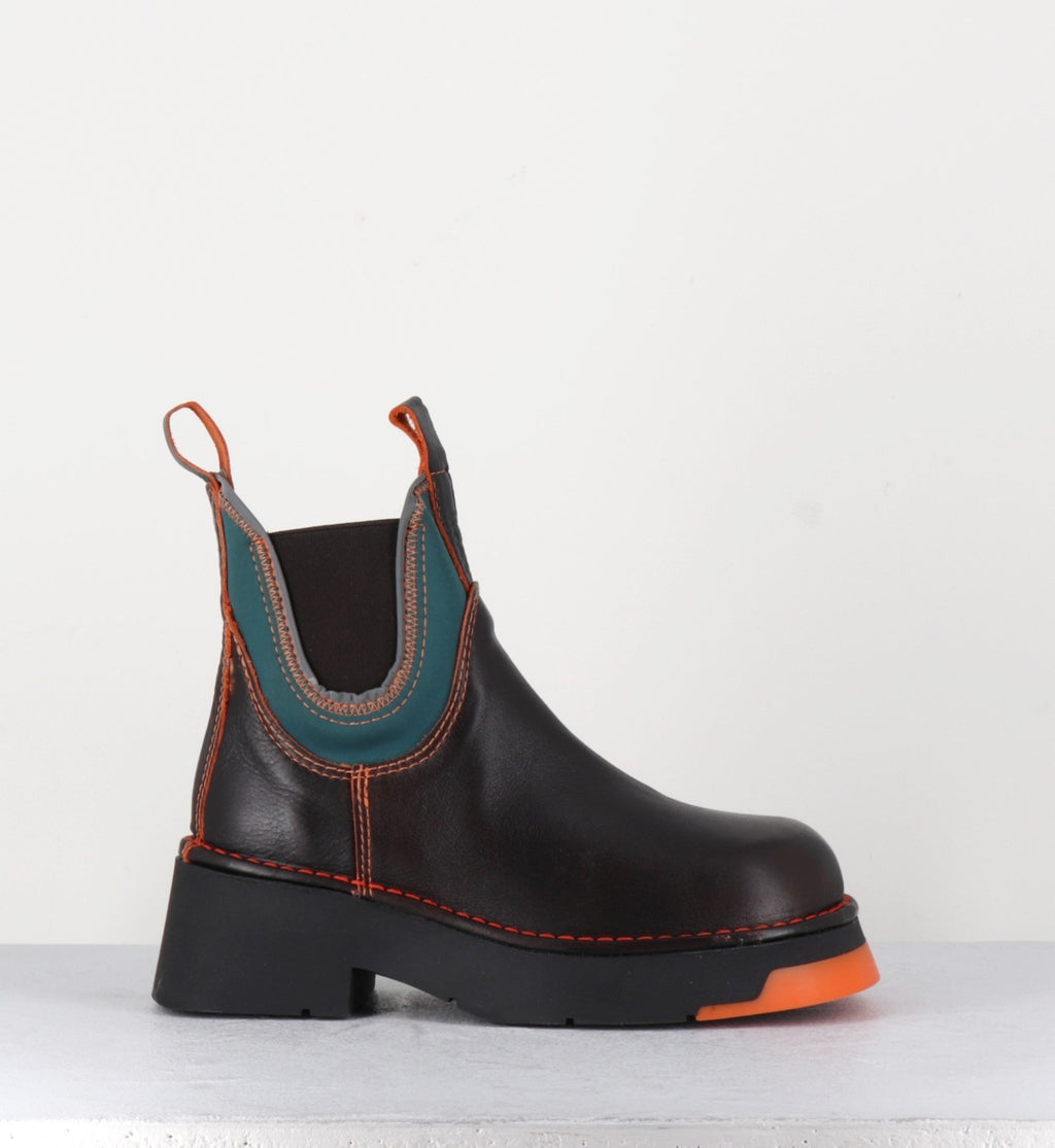 Boots en cuir marron & lycra orange -KAYA BROWN ORANGE