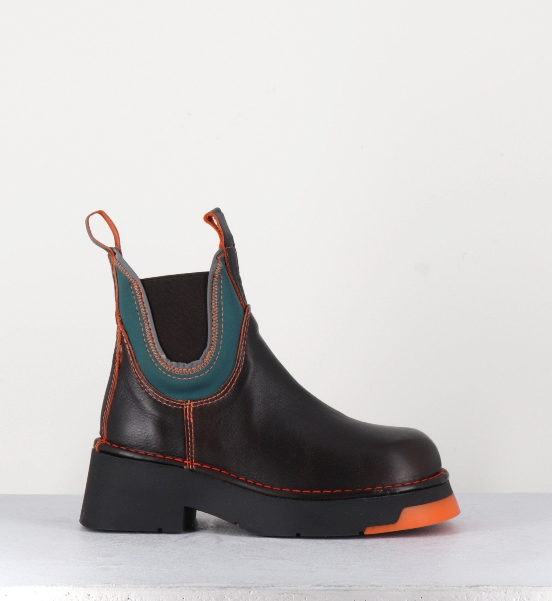 Boots en cuir marron & lycra orange -KAYA BROWN ORANGE