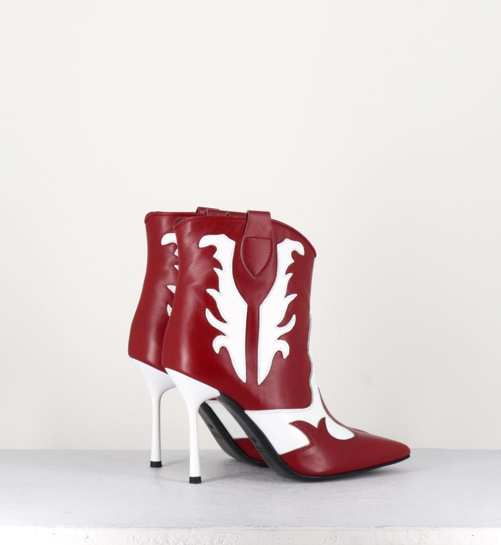Bottines pointues à talon hauts en cuir rouge et blanc Garrice collection - BR303R