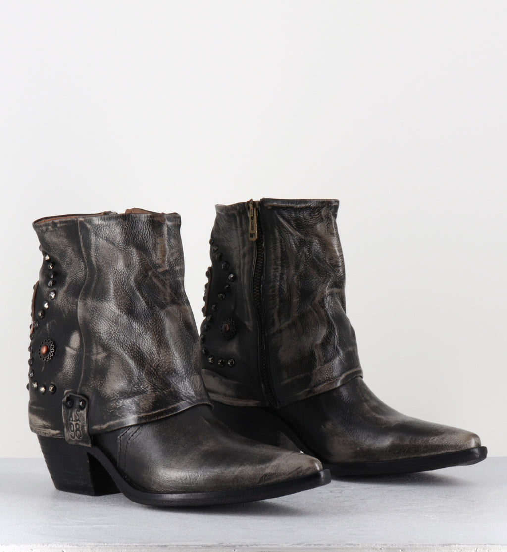 Santiags en cuir gris brossé clous et pierres - B84216 ICE COUNTRY