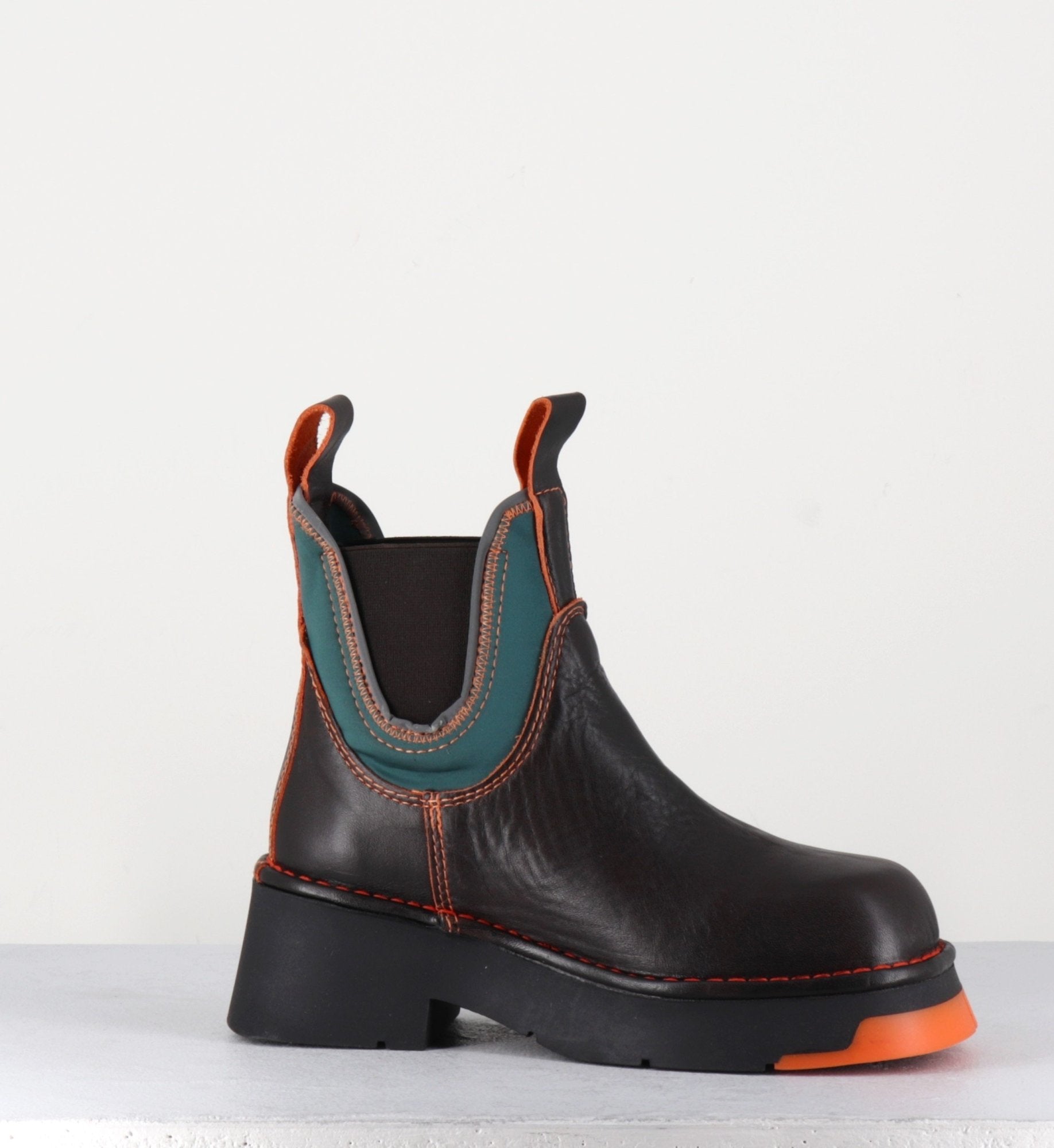 Boots en cuir marron & lycra orange -KAYA BROWN ORANGE