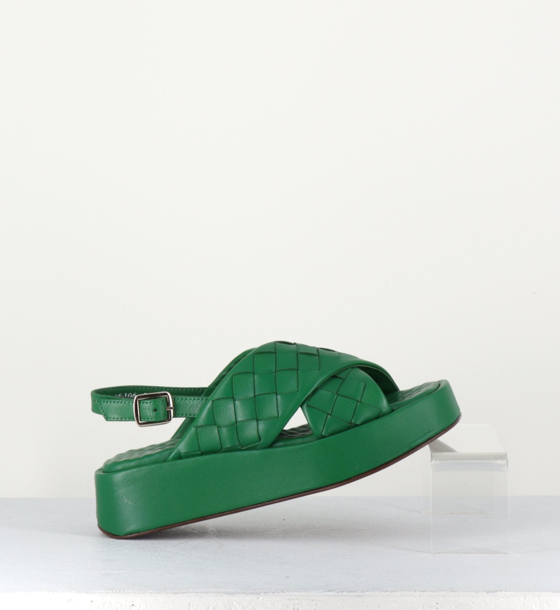 Sandales en cuir vert tressées&croisées - PE9876 MELA