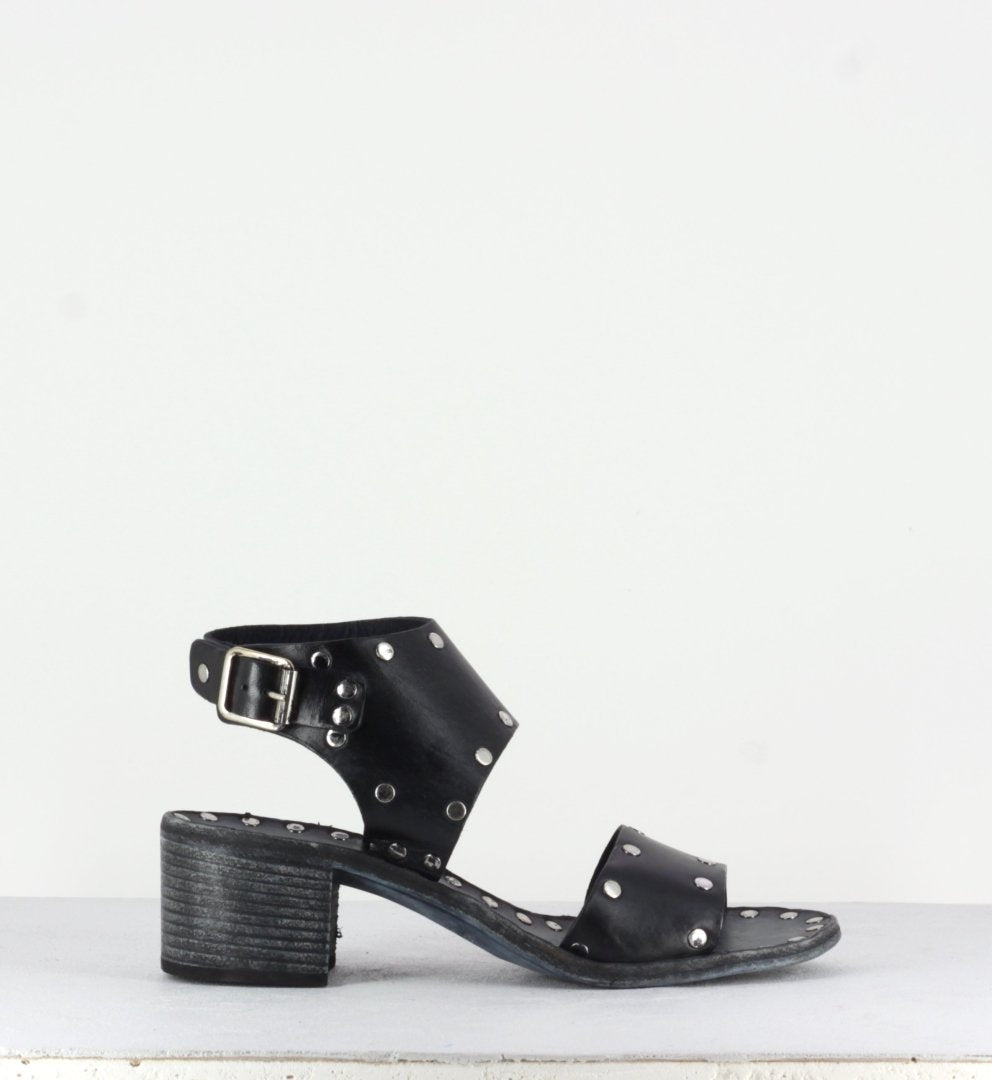 Sandales à talon carré noir clouté - 60-660 NERO