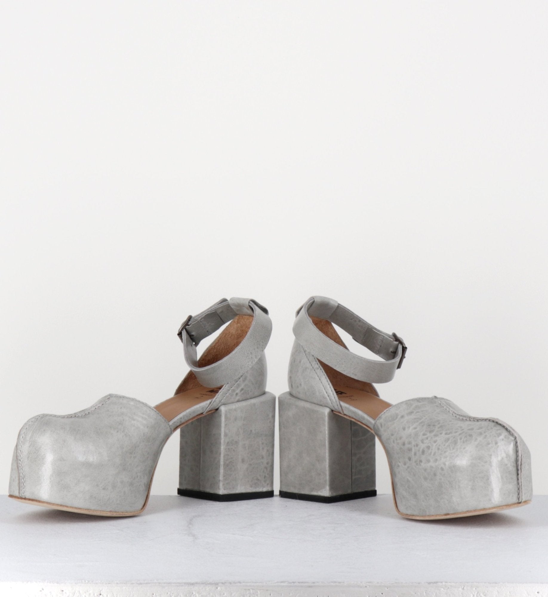 Babies à plateforme en cuir gaufré gris - 1GS445 NAPLAK LIGHT GREY