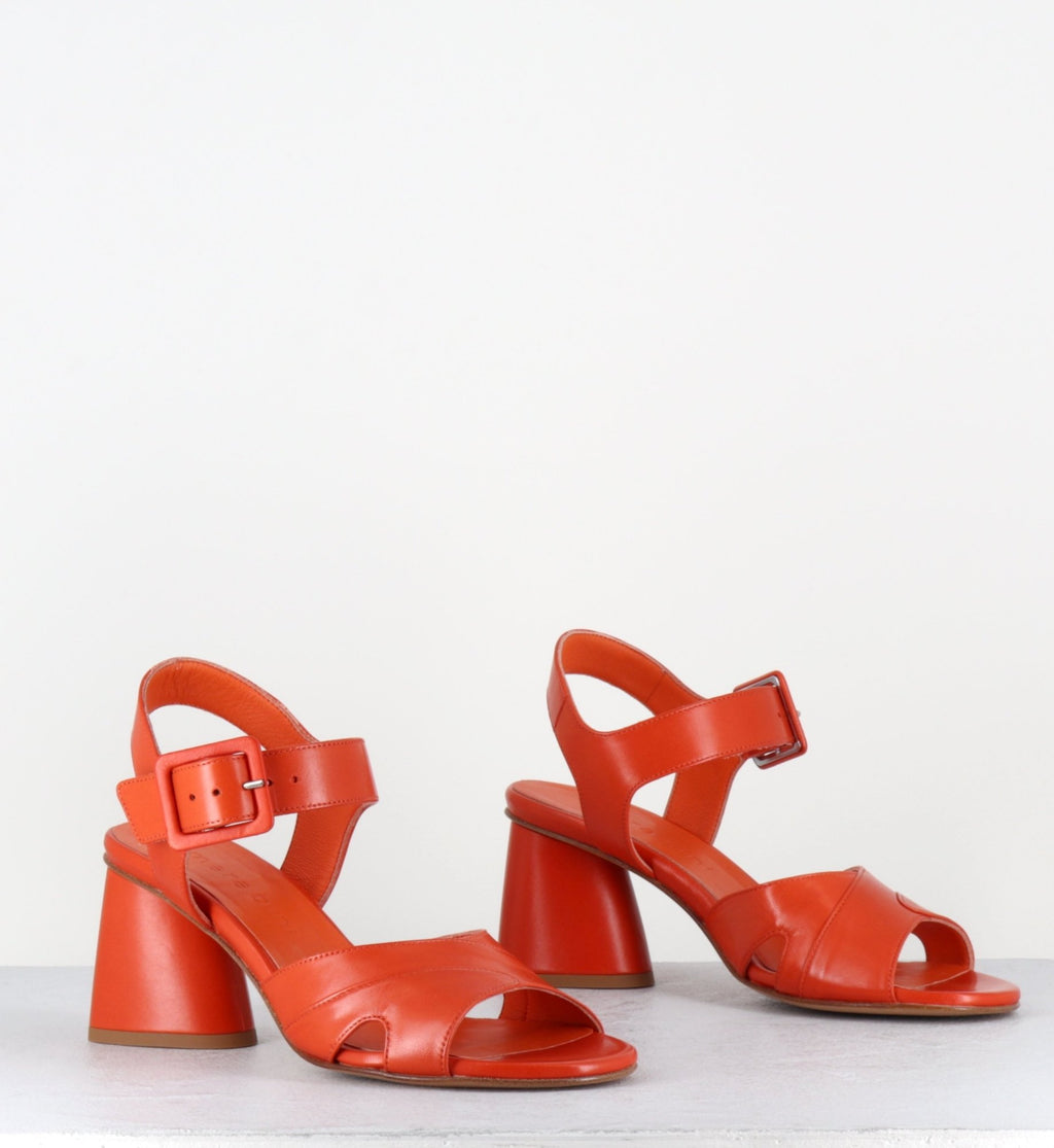 Sandales en cuir orange à talon géométrique - U344 SETA ORANGE