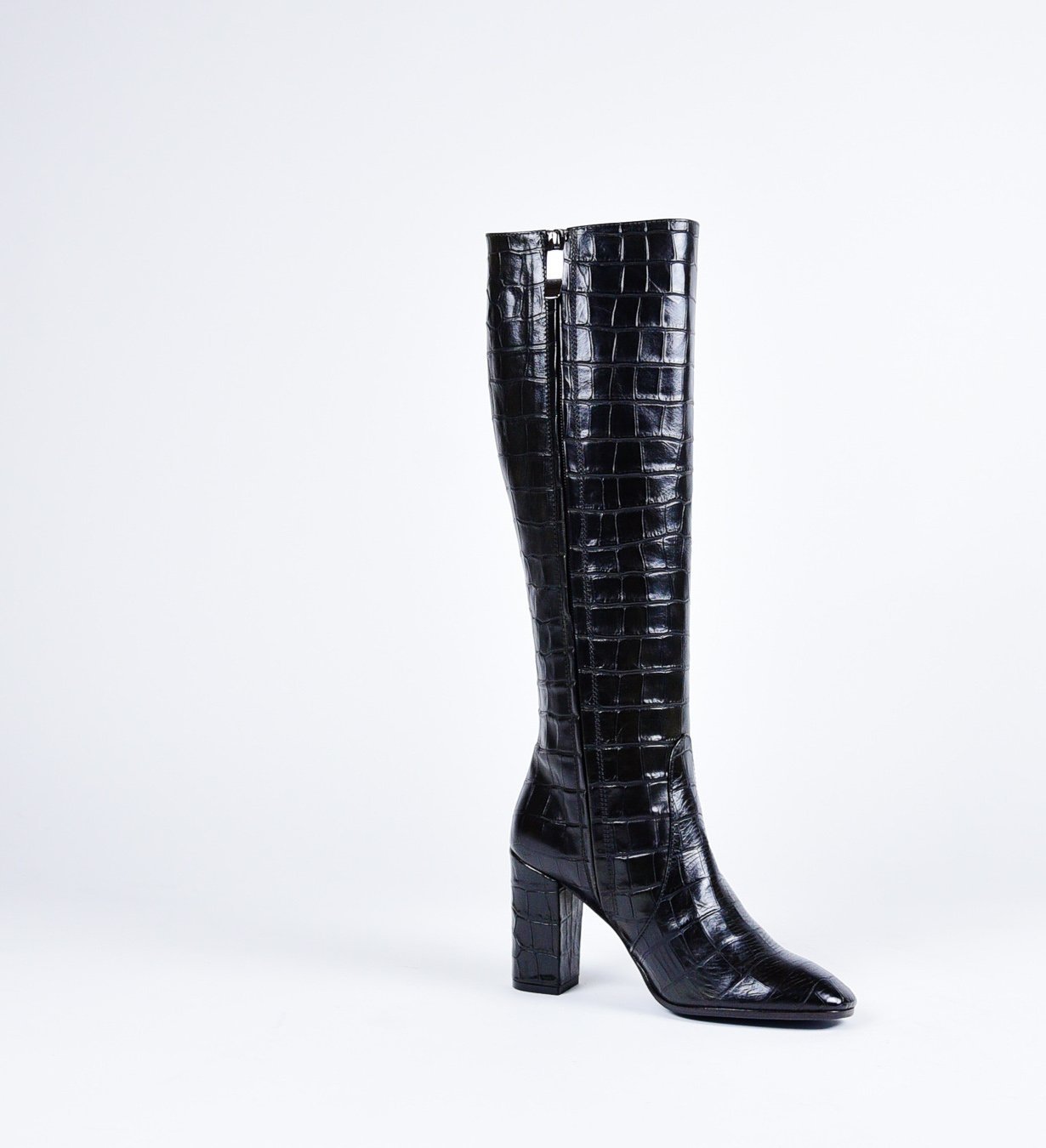 Bottes à talons en cuir noir estampillé crocodile Garrice Collection - W205951CR