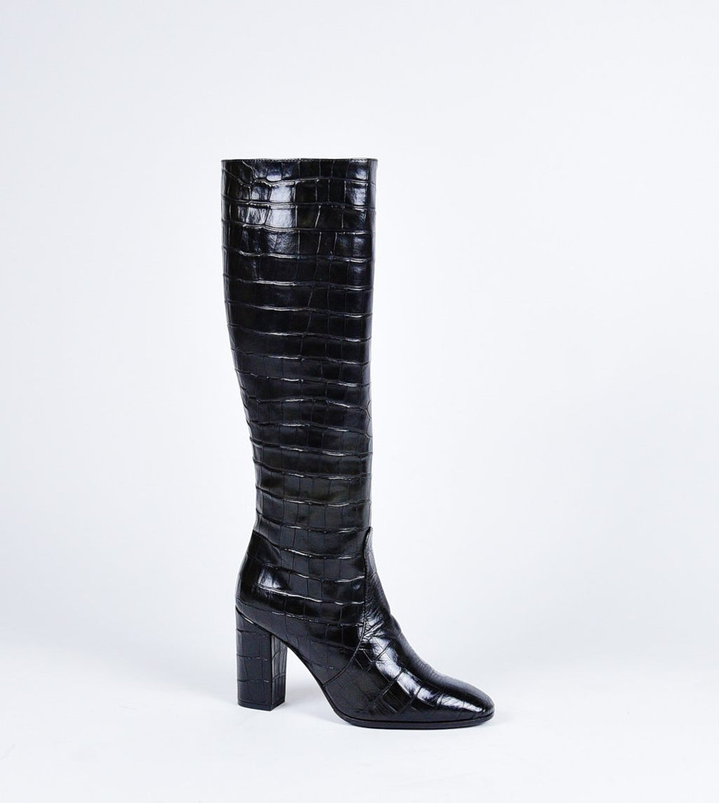 Bottes à talons en cuir noir estampillé crocodile Garrice Collection - W205951CR