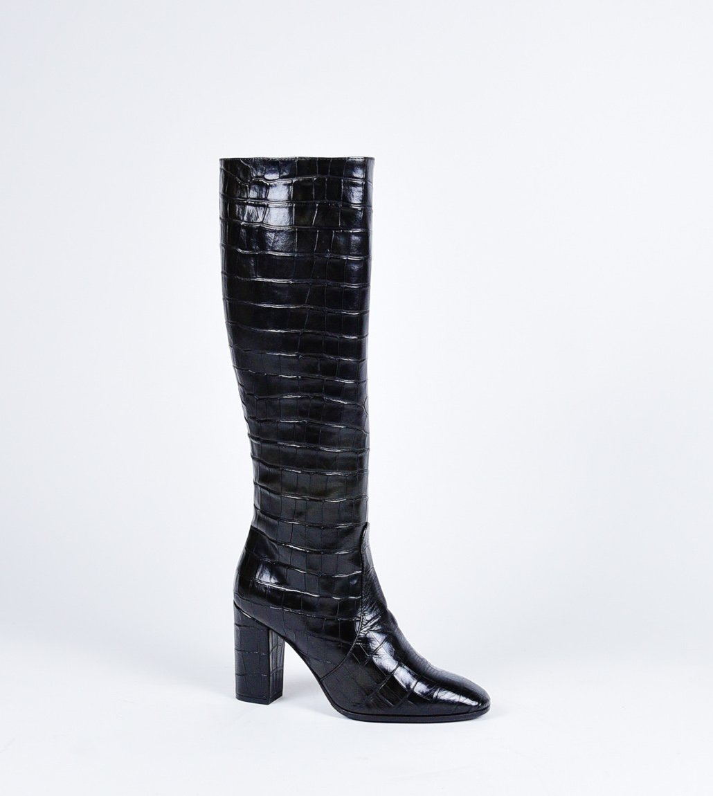 Bottes à talons en cuir noir estampillé crocodile Garrice Collection - W205951CR