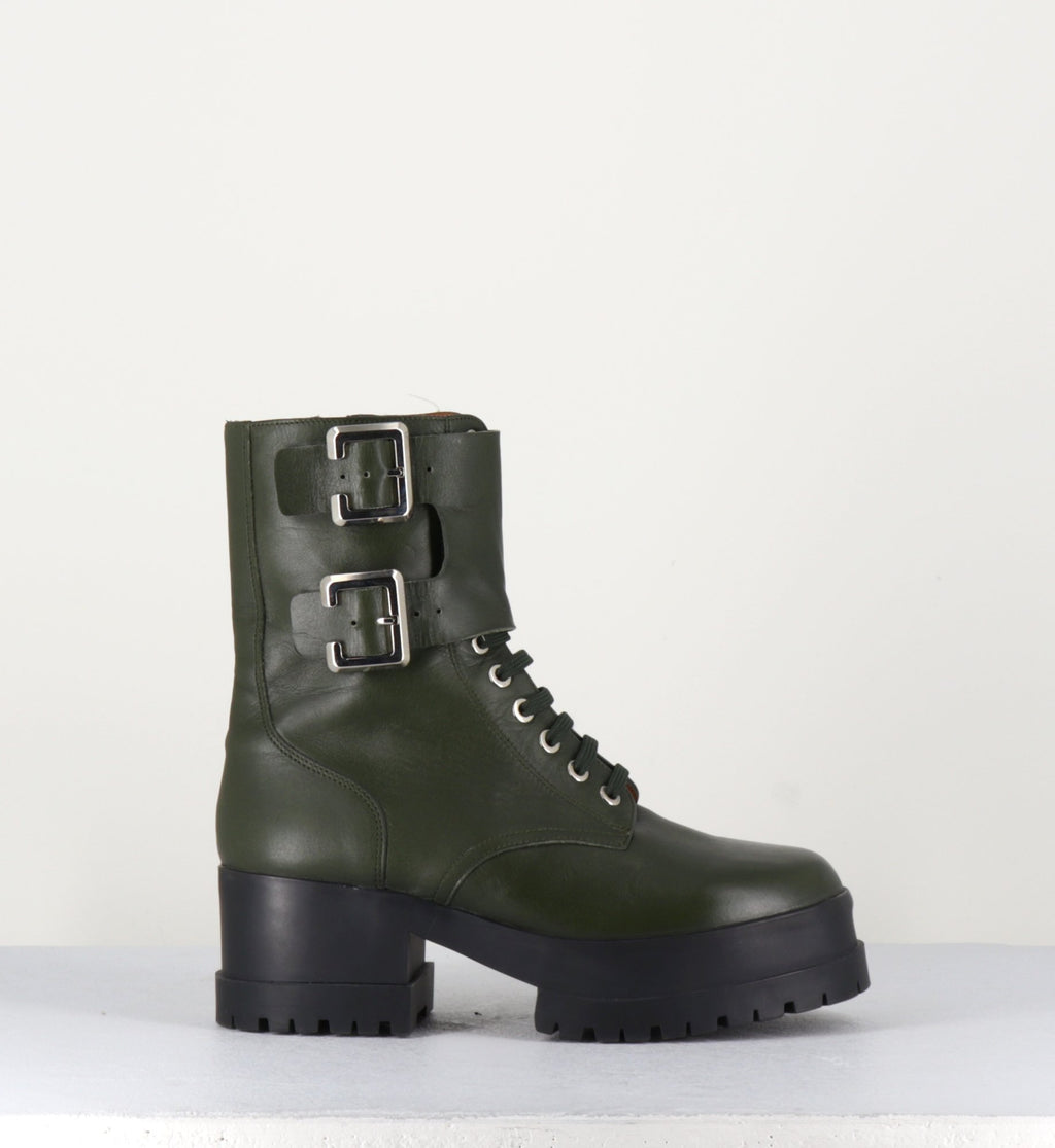 Bottines à lacets en cuir kaki Clergerie Paris - WILLY2