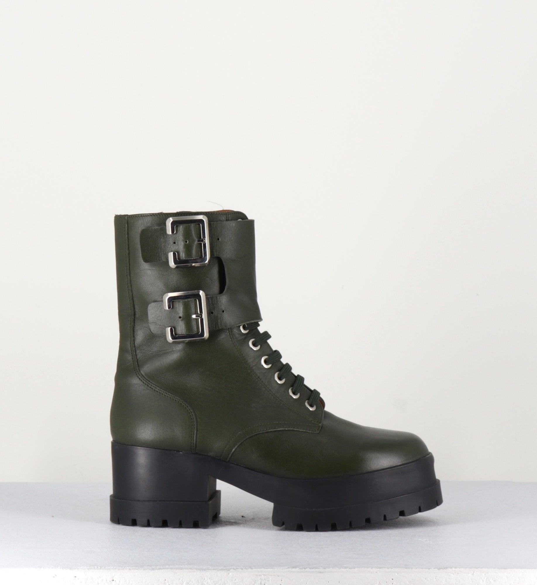 Bottines à lacets en cuir kaki Clergerie Paris - WILLY2