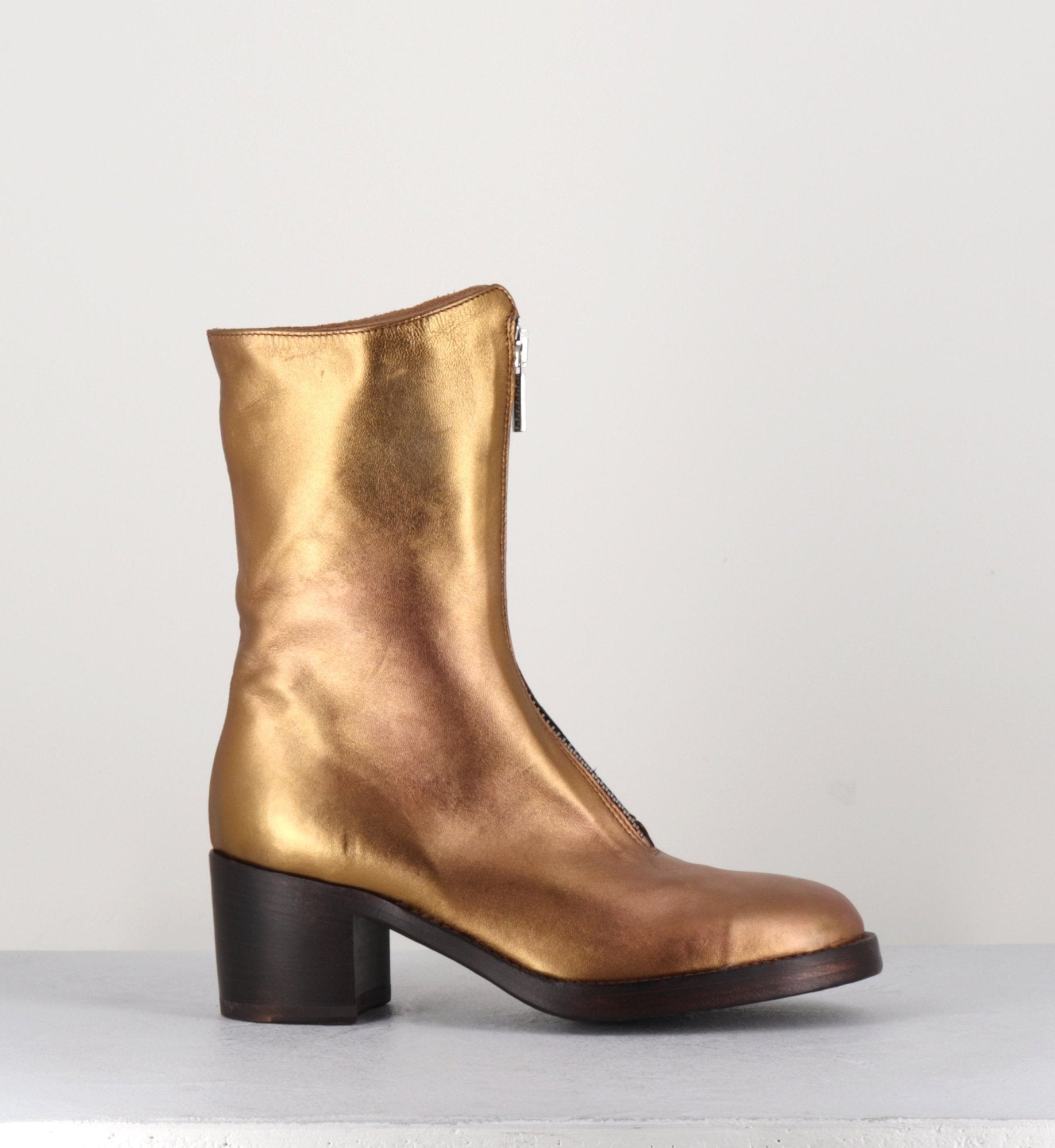 Boots en cuir métallisé doré à zip -888 NAPPA ORO