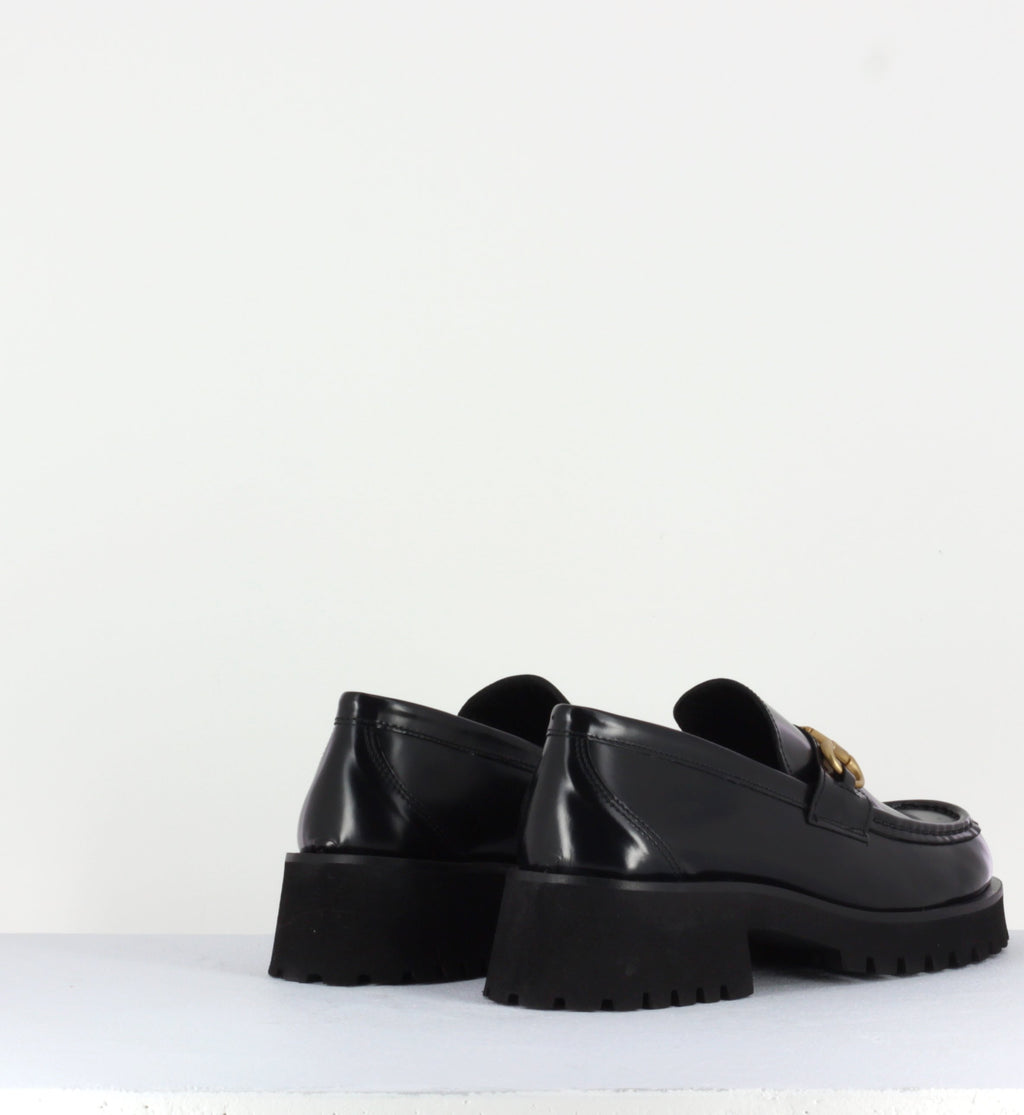 Mocassin en cuir noir à mors doré & semelle micro - 21JMC30 NERO