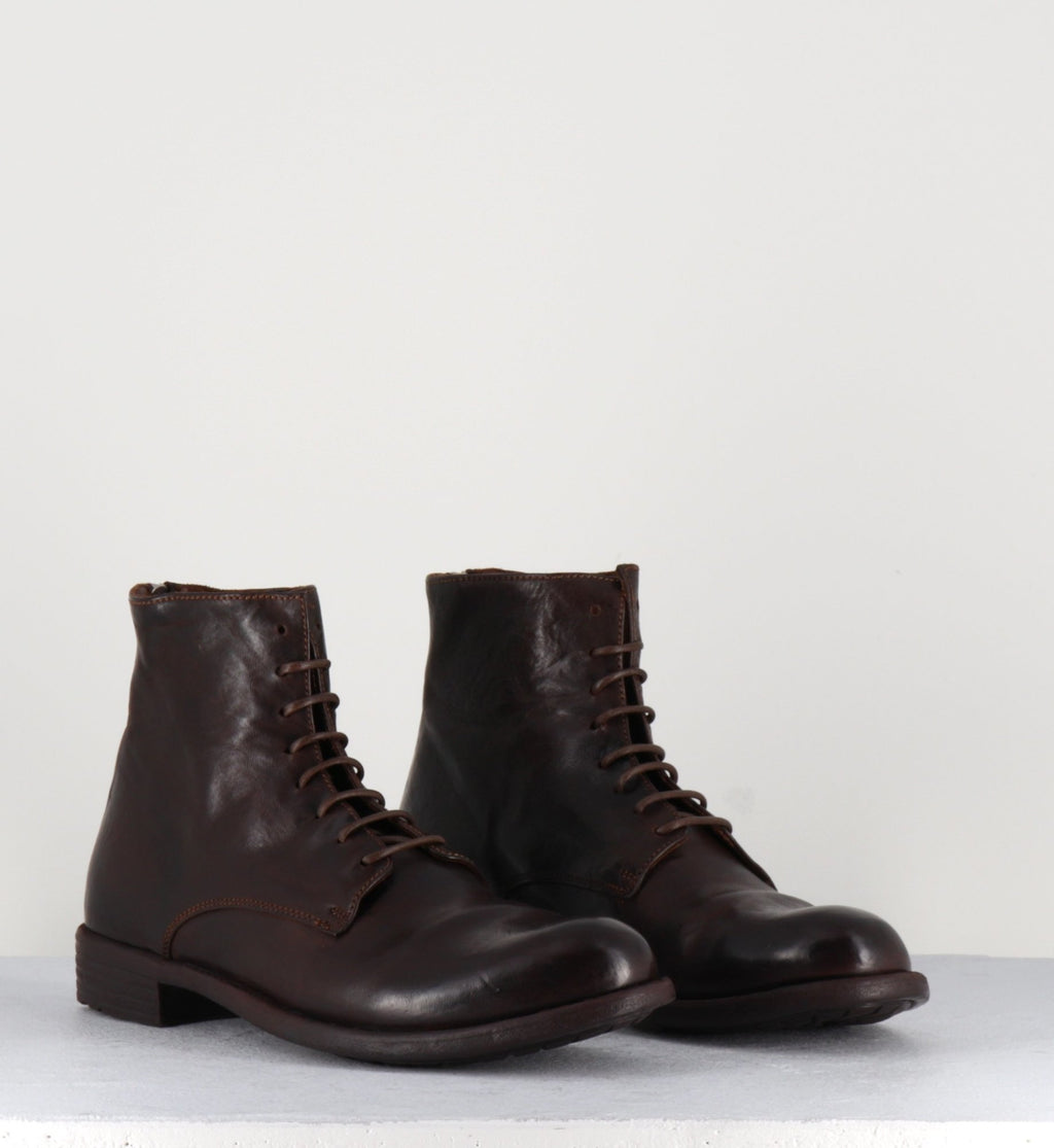 Bottines plates à lacets en cuir marron Officine Creative - MARS007