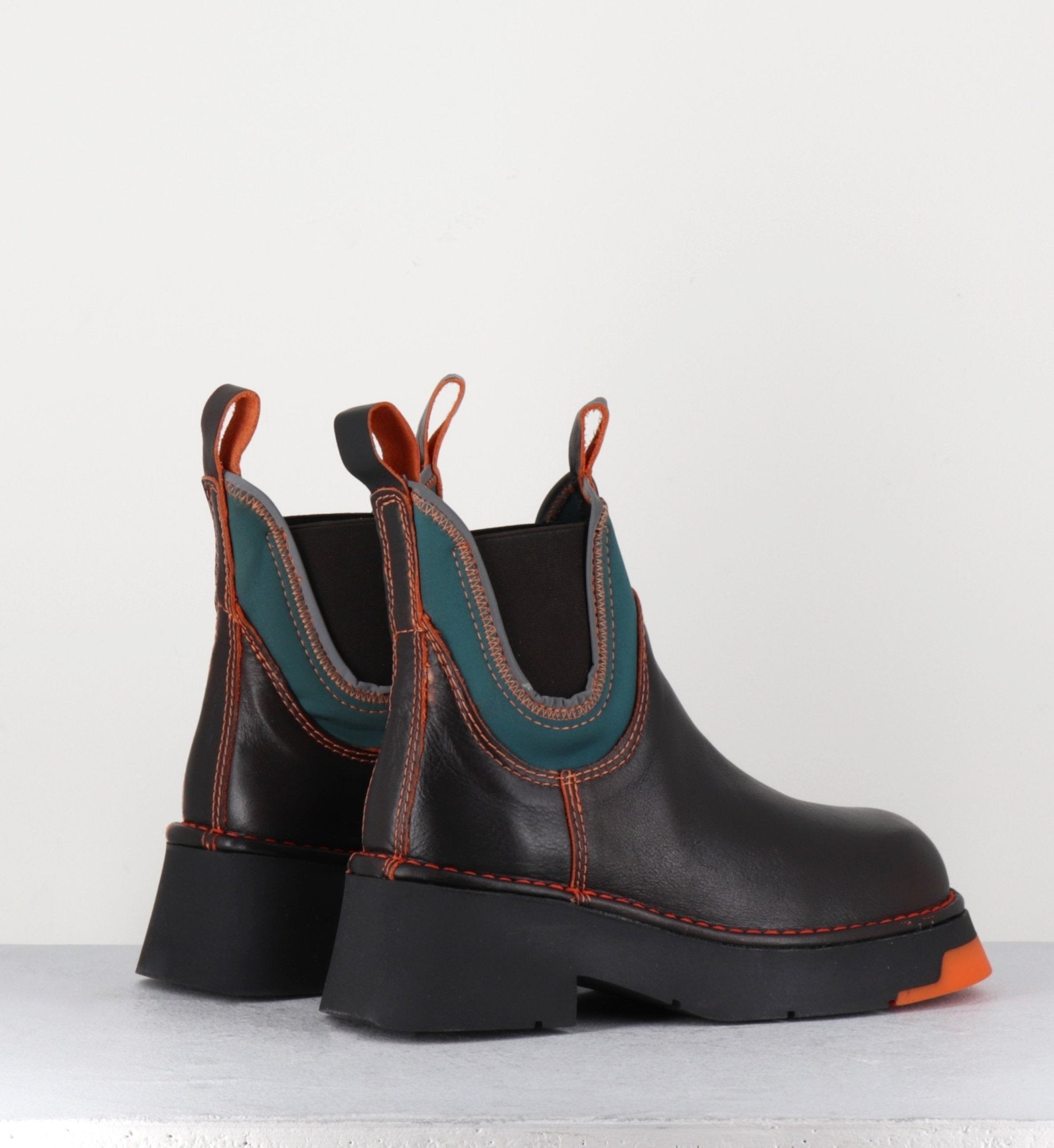 Boots en cuir marron & lycra orange -KAYA BROWN ORANGE