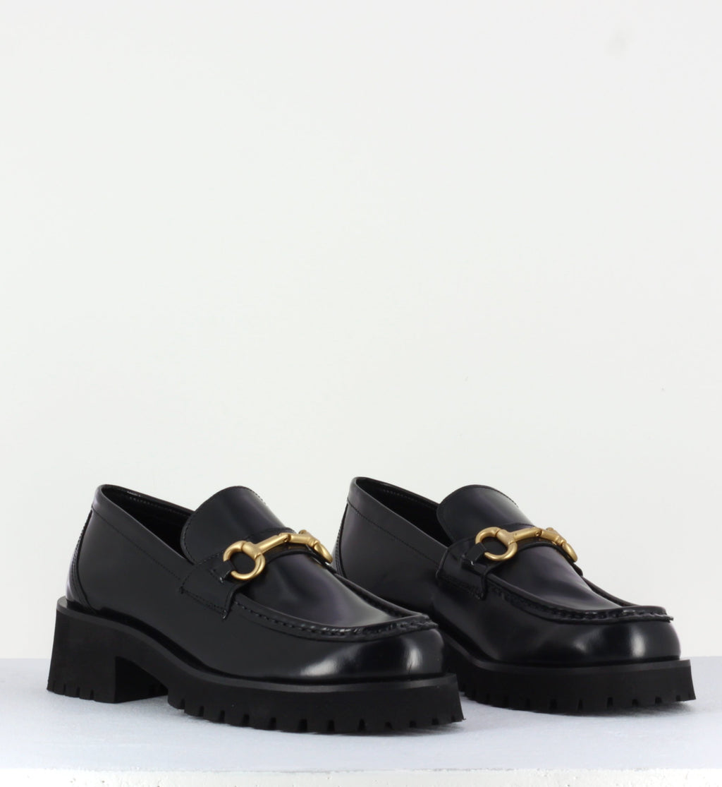 Mocassin en cuir noir à mors doré & semelle micro - 21JMC30 NERO