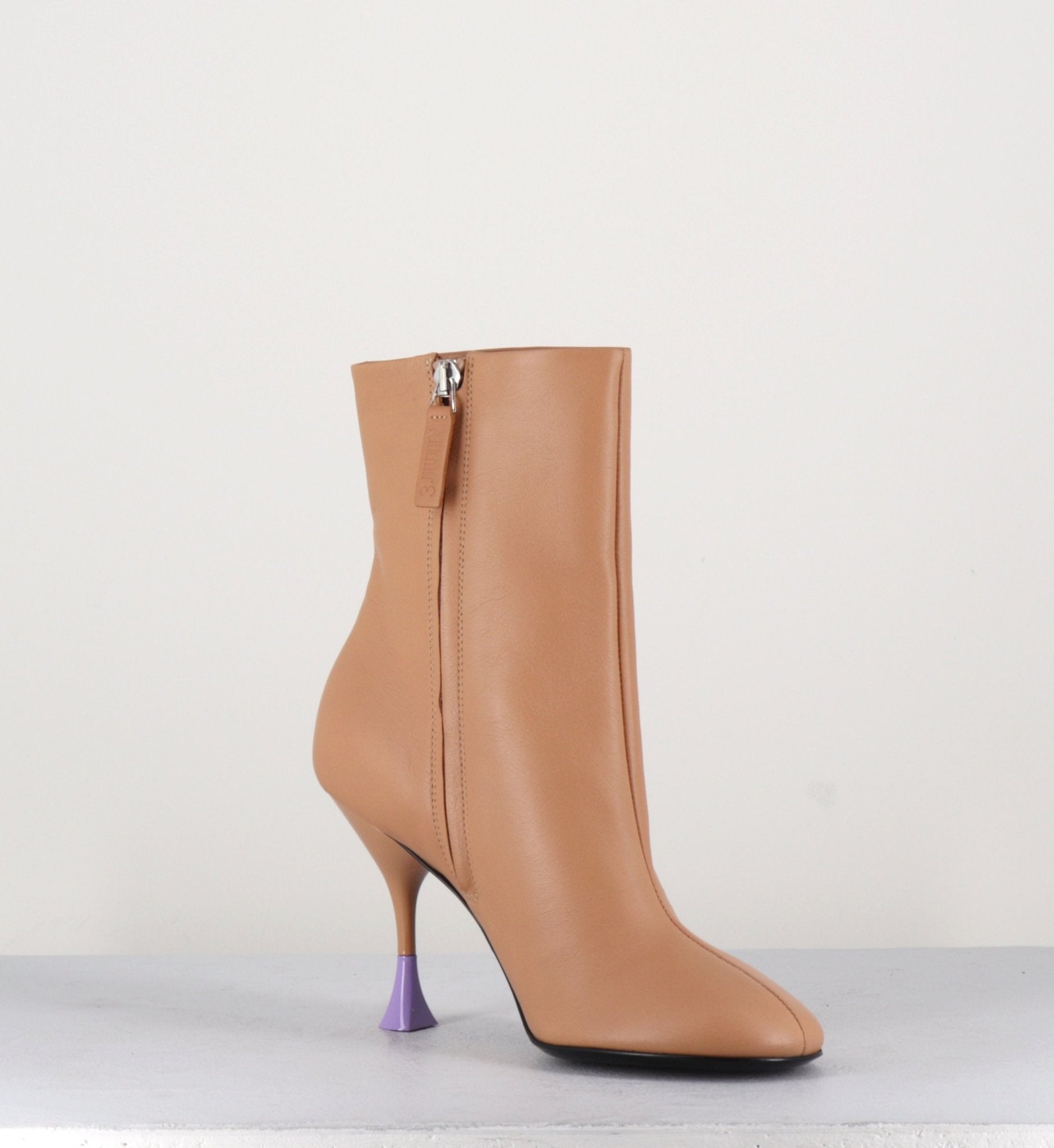 Boots en cuir crème à talon fin - LIDIA 095 BISQUIT