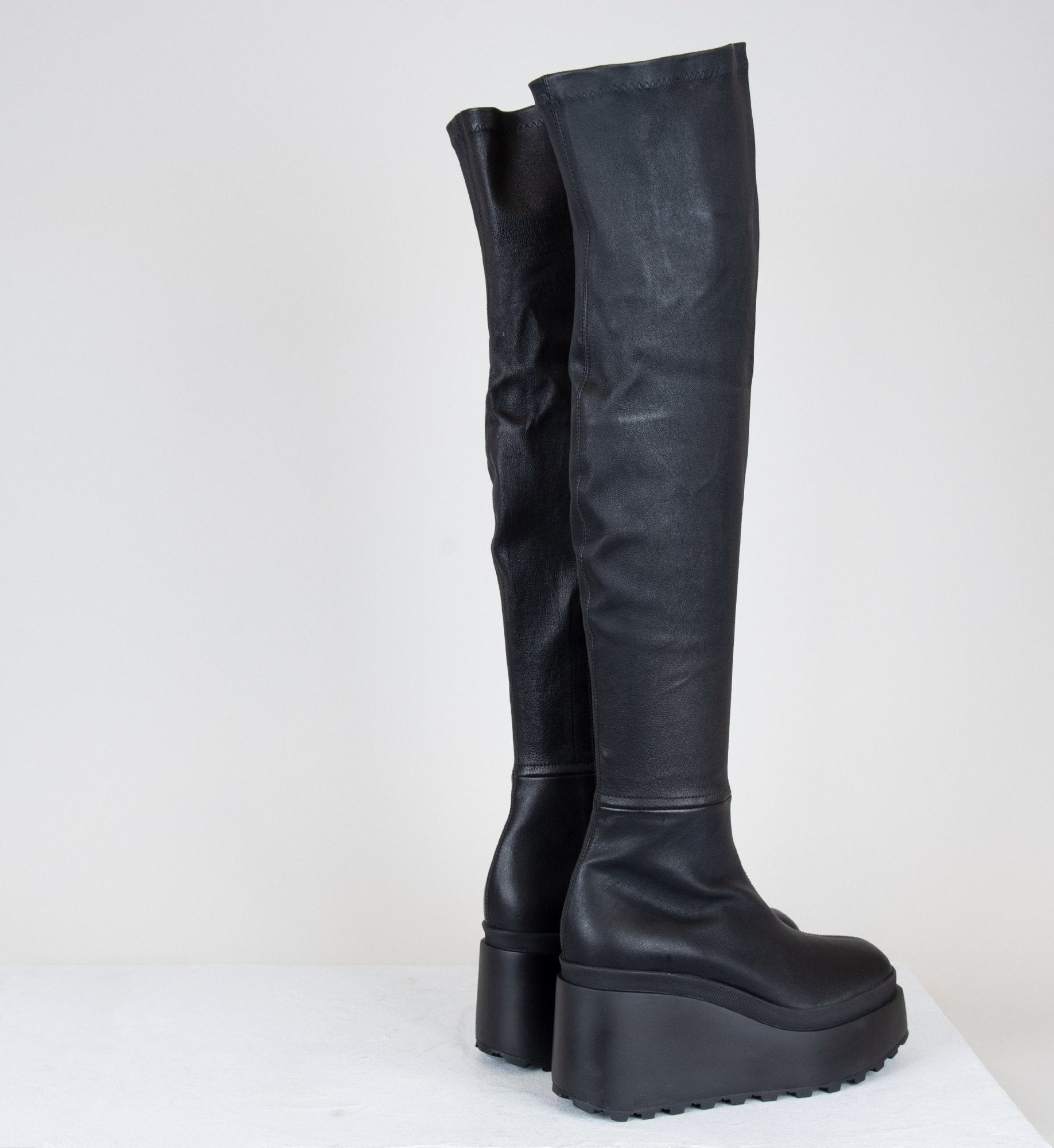 Cuissardes à plateforme en cuir stretch noir - 1Y5400 NERO