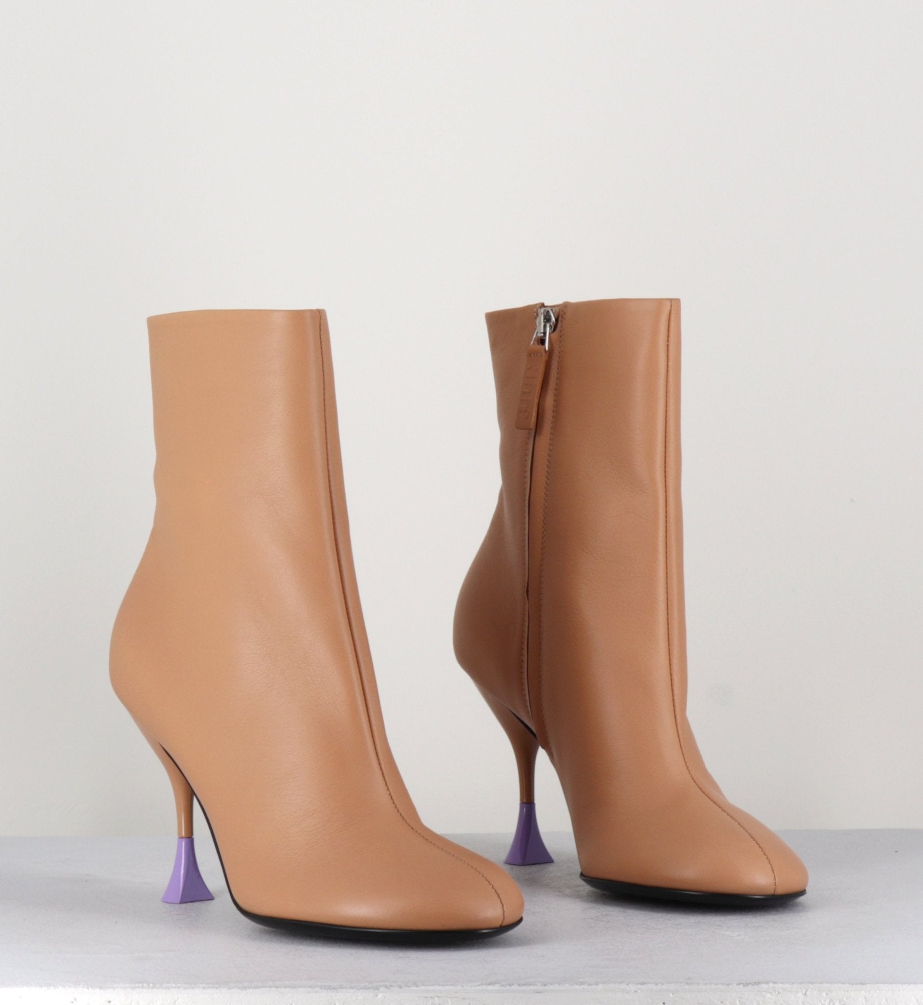 Boots en cuir crème à talon fin - LIDIA 095 BISQUIT