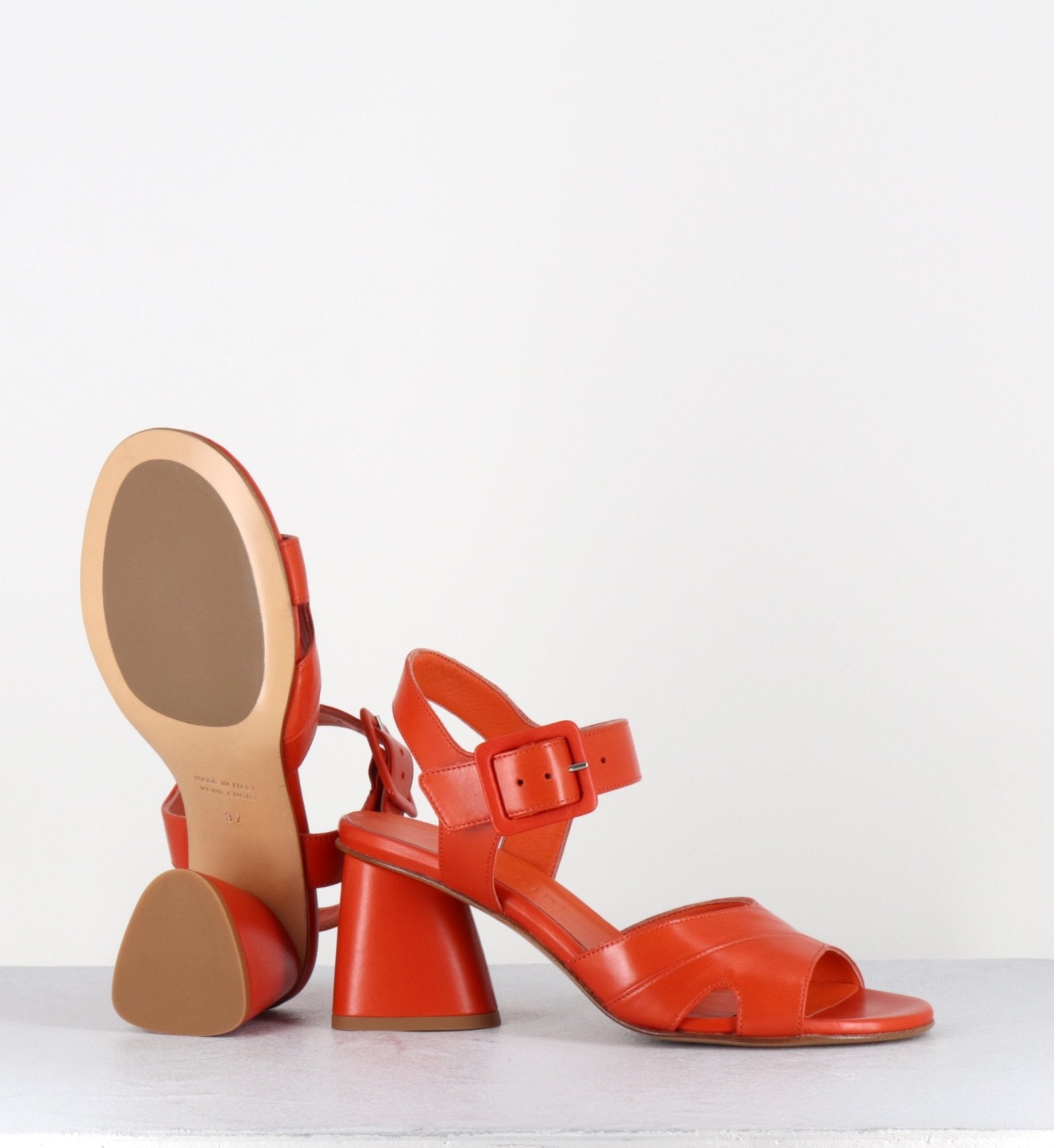 Sandales en cuir orange à talon géométrique - U344 SETA ORANGE