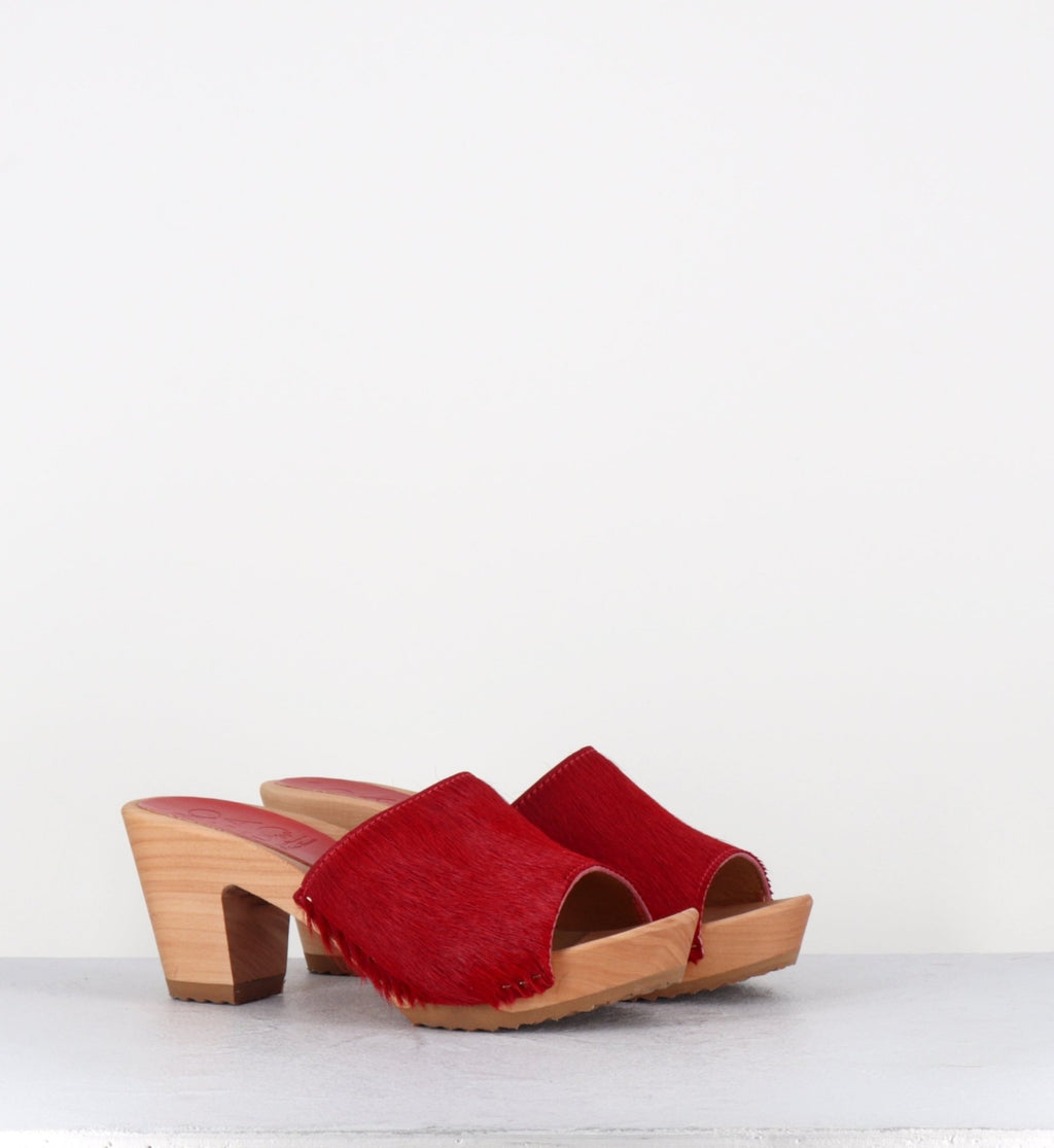 Mules-sabots à talon poulain rouge -  455-PLS COURT ROUGE