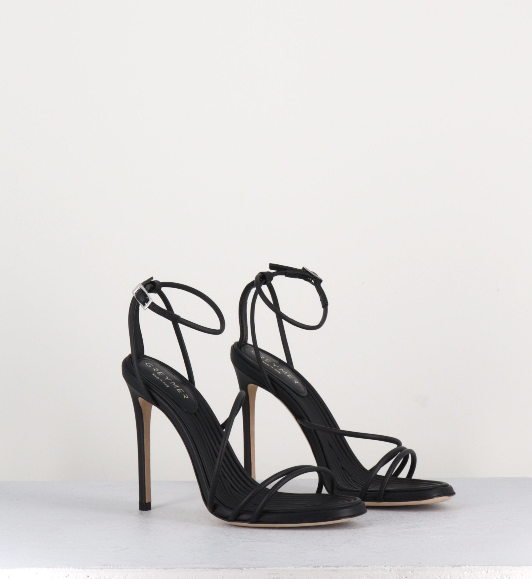 Sandales à talon aiguille en cuir noir Greymer - 718.110 ROPE