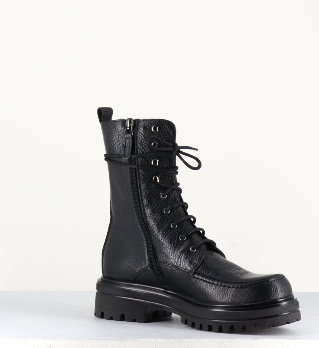 Bottines à lacets en cuir noir- Sélection Garrice - M9198