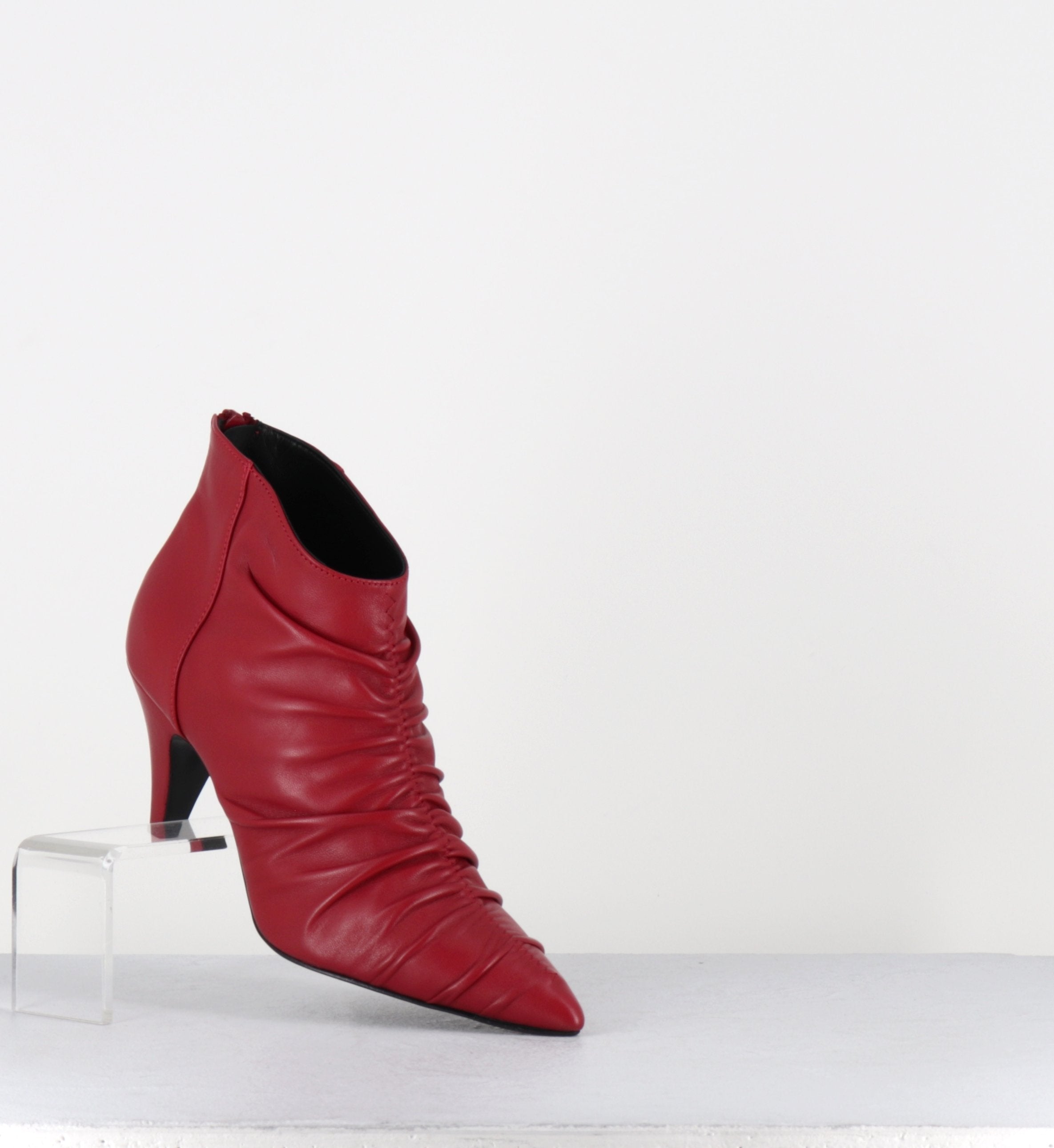 Bottines à talon en cuir rouge EF616R- Garrice Collection