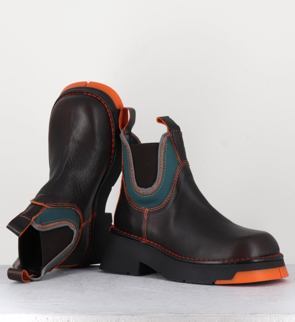 Boots en cuir marron & lycra orange -KAYA BROWN ORANGE