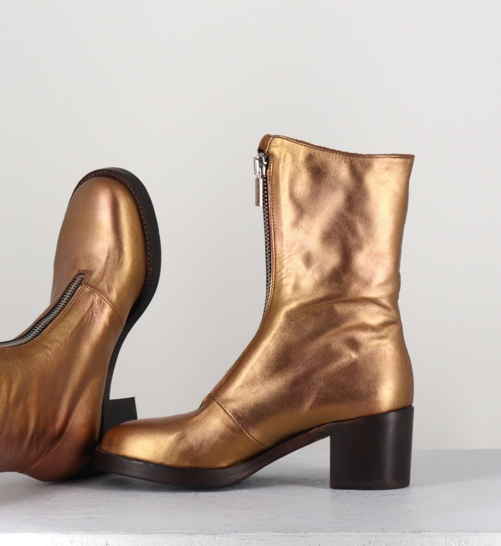 Boots en cuir métallisé doré à zip -888 NAPPA ORO