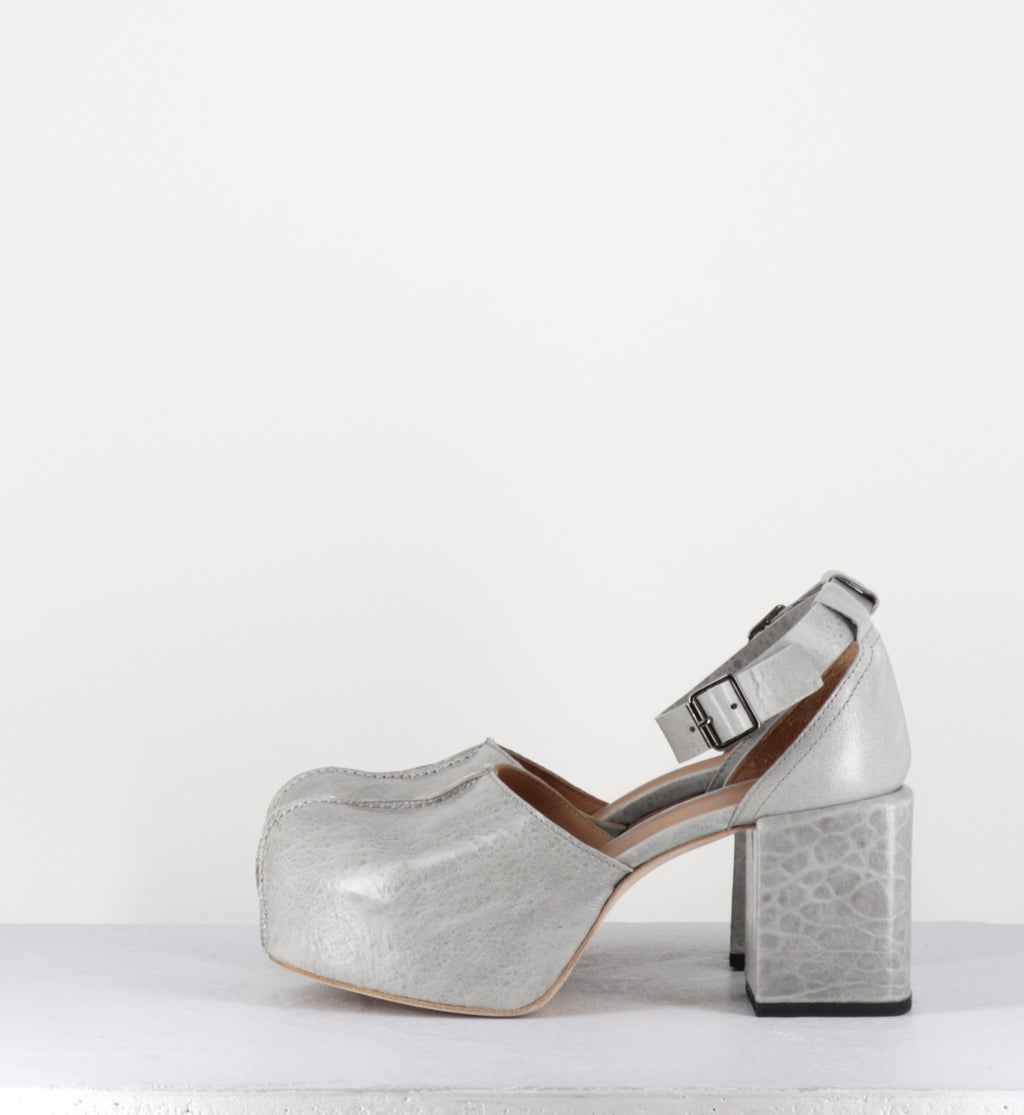Babies à plateforme en cuir gaufré gris - 1GS445 NAPLAK LIGHT GREY
